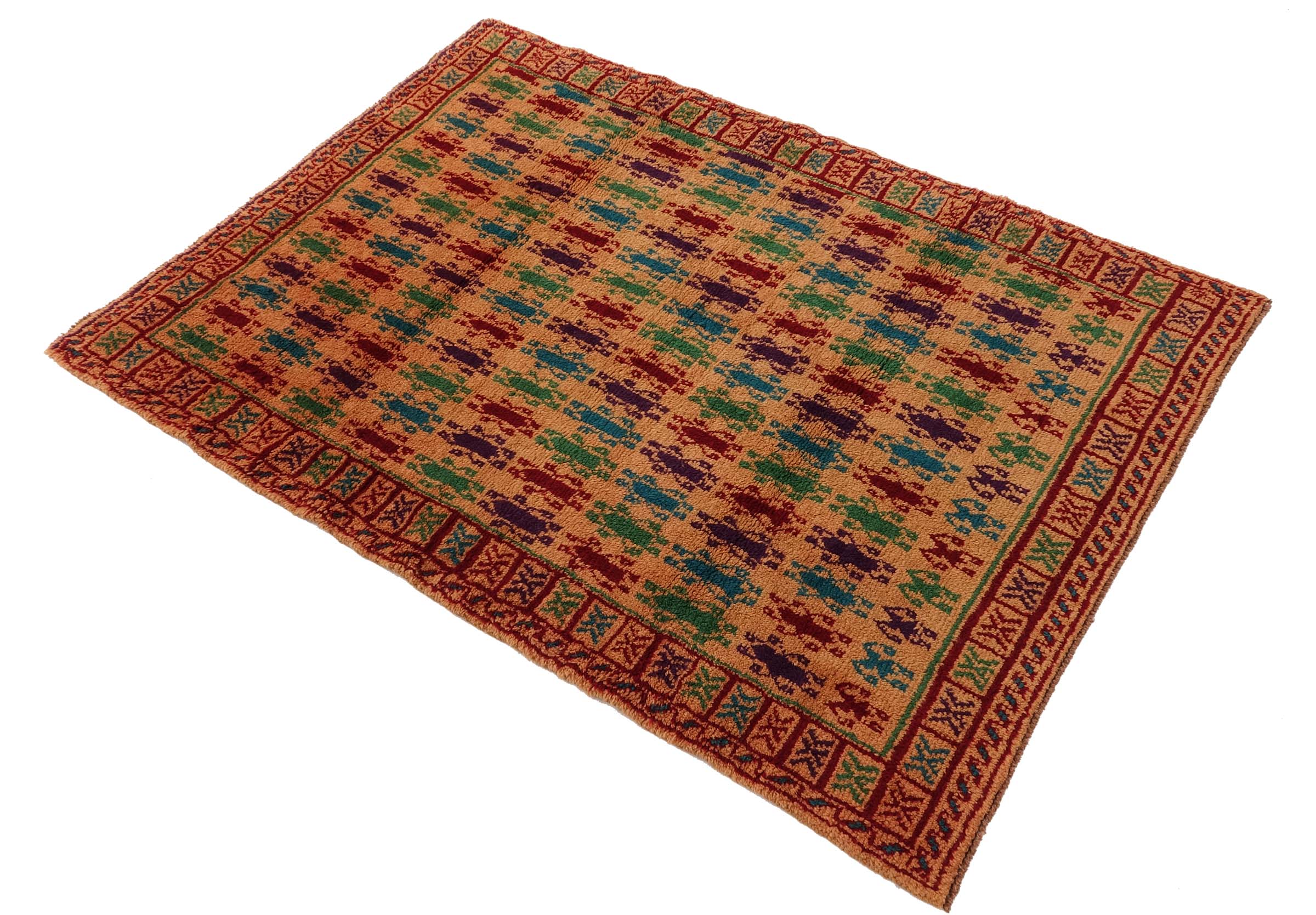 Gabbeh Teppich 120x170 Handgeknüpft Beige Gestreift Orientalisch UNIKAT Kurzflor
