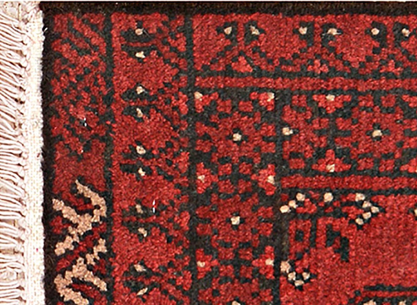 Afghan Aqcha Poshti Teppich 40x60 Handgeknüpft Rot Geometrisch Orient Kurzflor