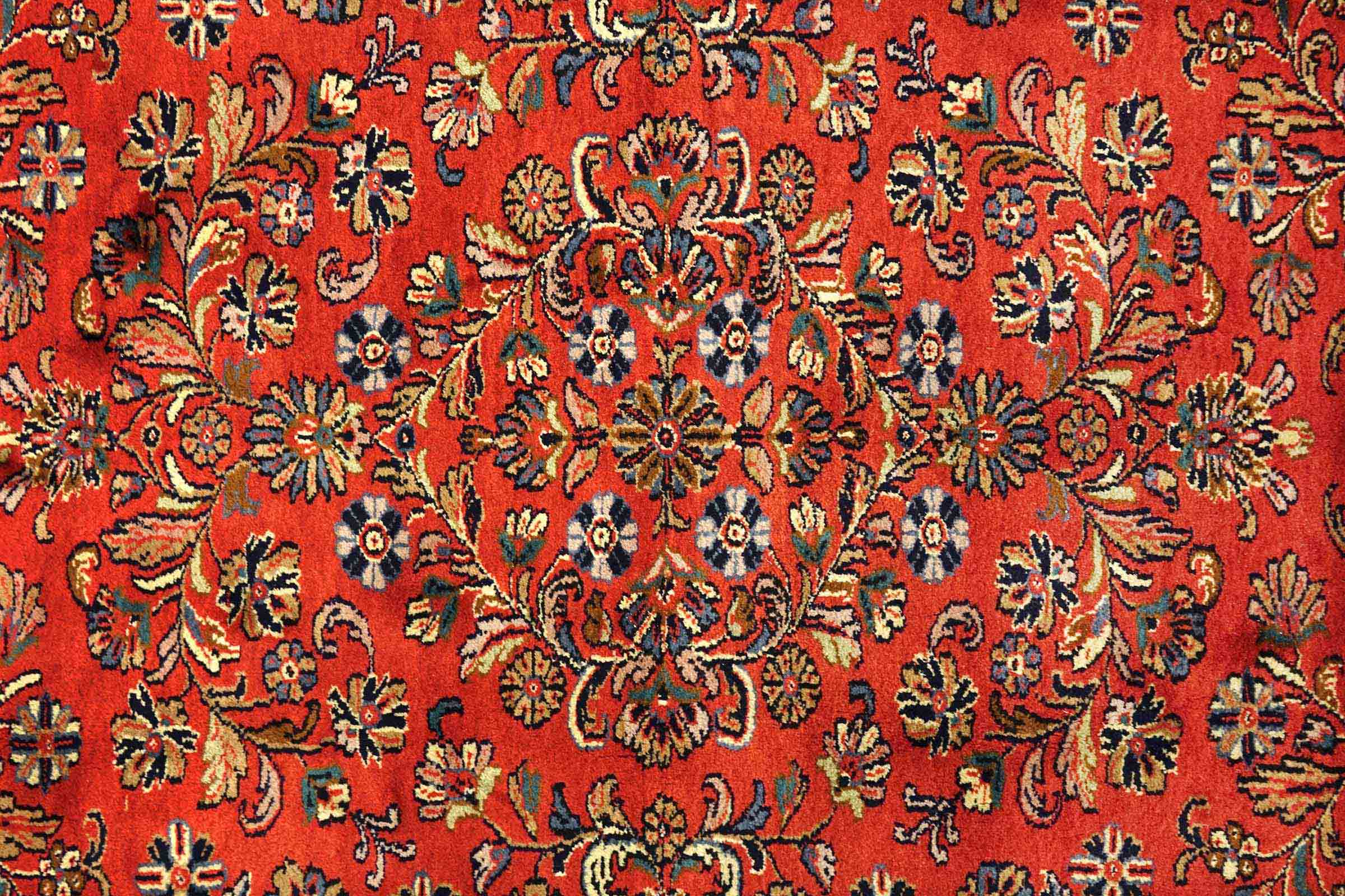 Sarough Teppich 200x300 Handgeknüpft Orange Floral Wolle Kurzflor Rug