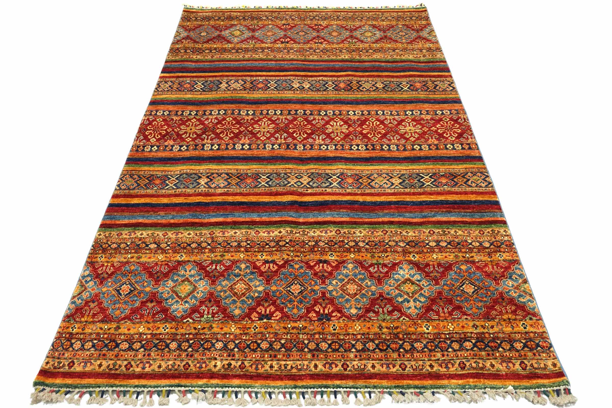 Afghan Khorjin Shaal 180x270 Handgeknüpft Orientteppich Rot Gestreift Wolle