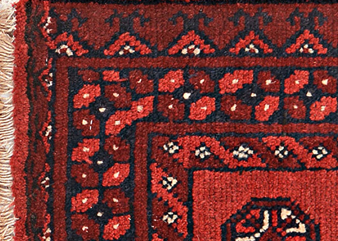 Afghan Aqcha Poshti Teppich 40x60 Handgeknüpft Rot Geometrisch Orient Kurzflor