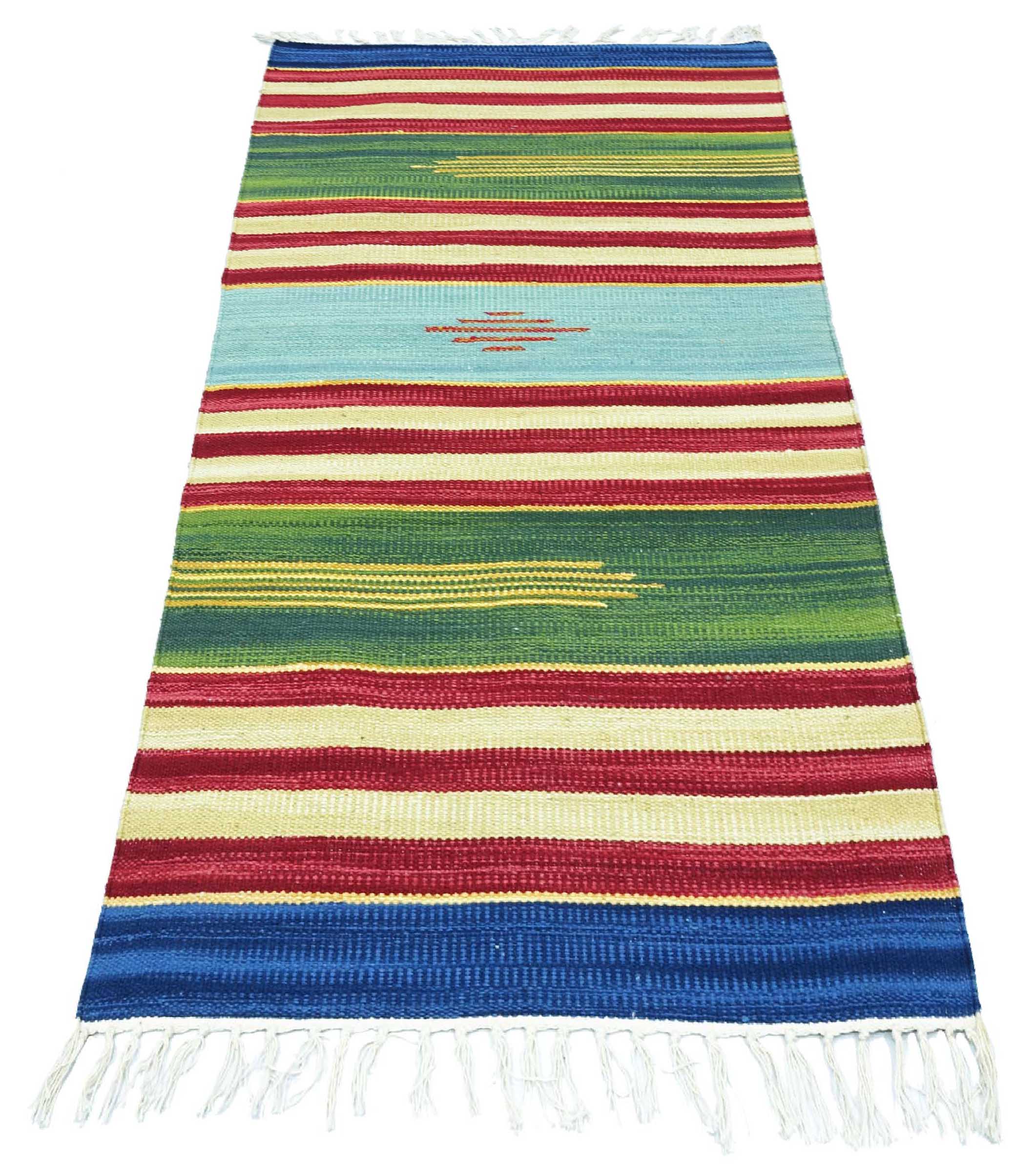 Knallbunter Kelim Teppich 60x120 Handgewebt Mehrfarbig Streifen Handarbeit Gewebt