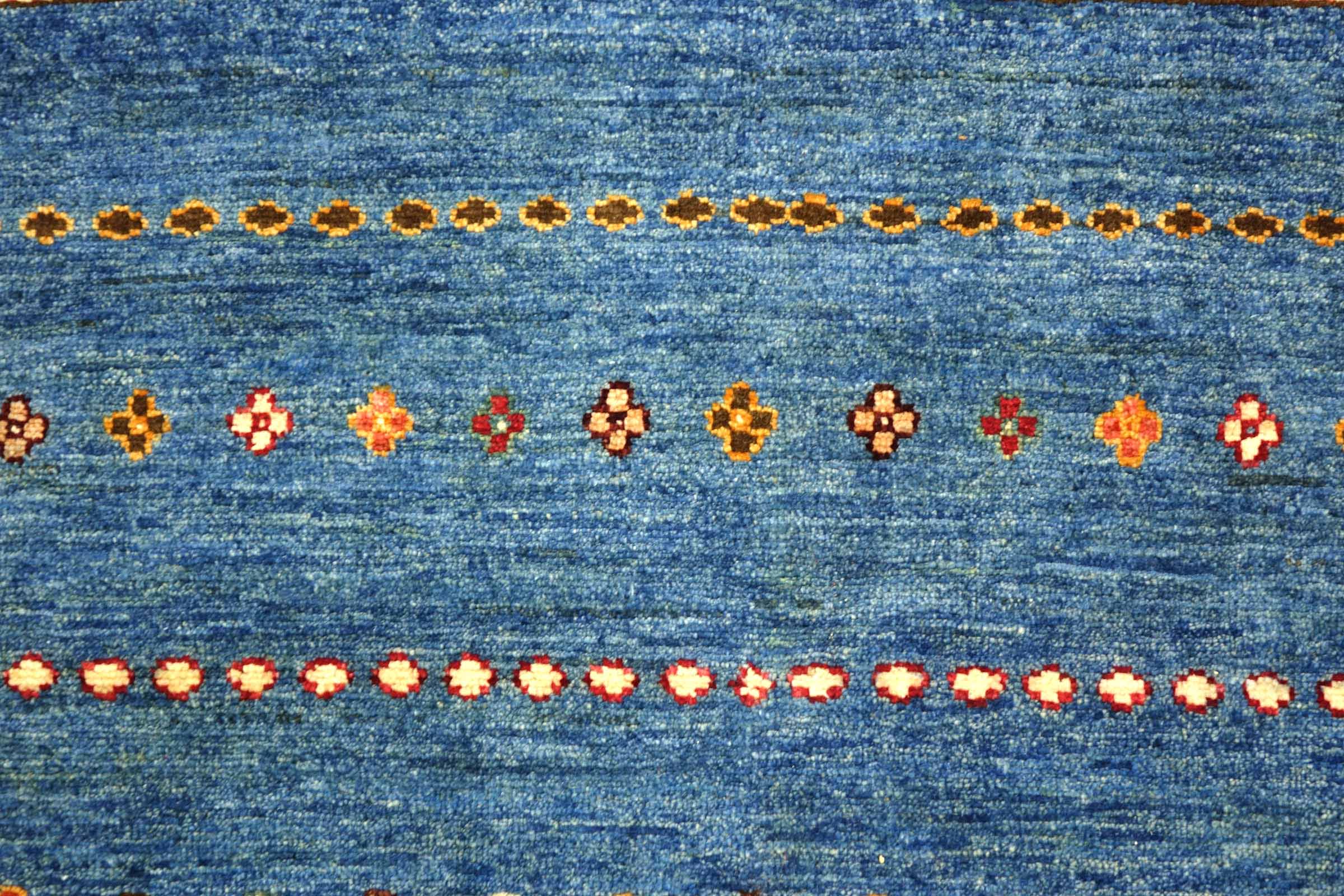Afghan Khorjin Shaal 210x330 Handgeknüpft Orientteppich Hellblau Streifen Wolle