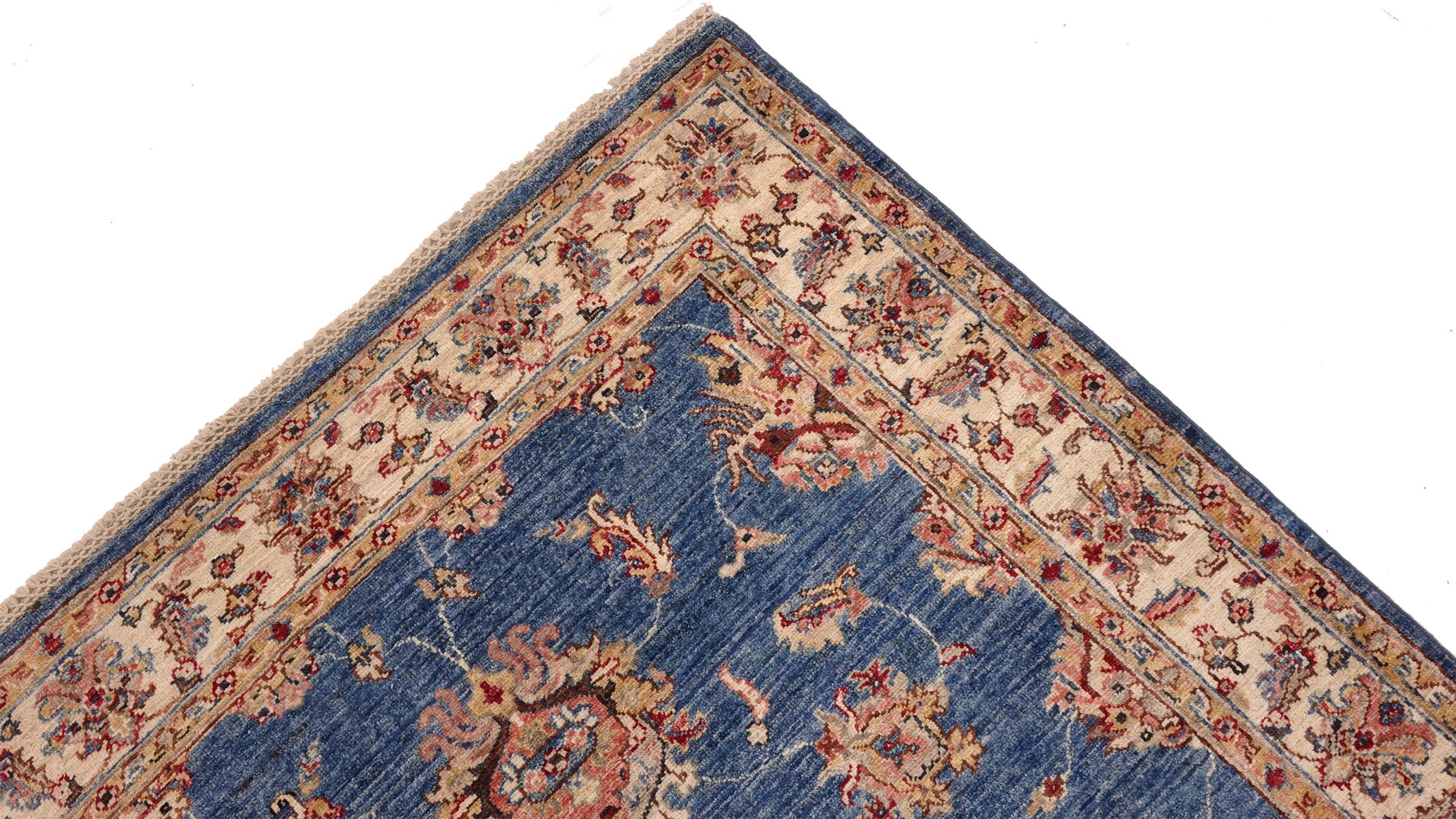 Chobi Ziegler Teppich 120x180 Handgeknüpft Blau Floral Orientalisch UNIKAT Kurzflor