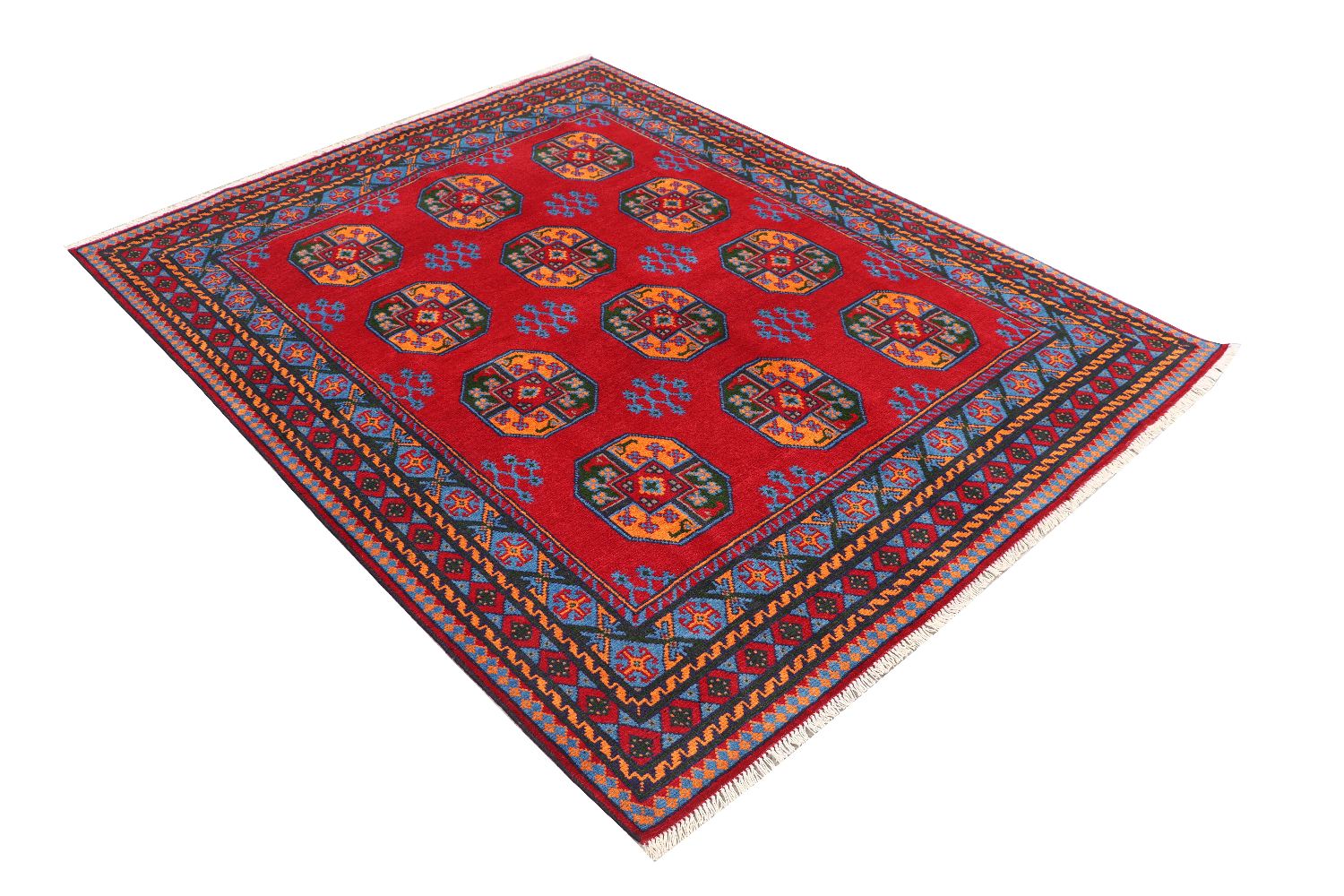 Afghan Akcha Rang Dar Teppich 150x200 Handgeknüpft Rot Durchgemustert Orient Kurzflor