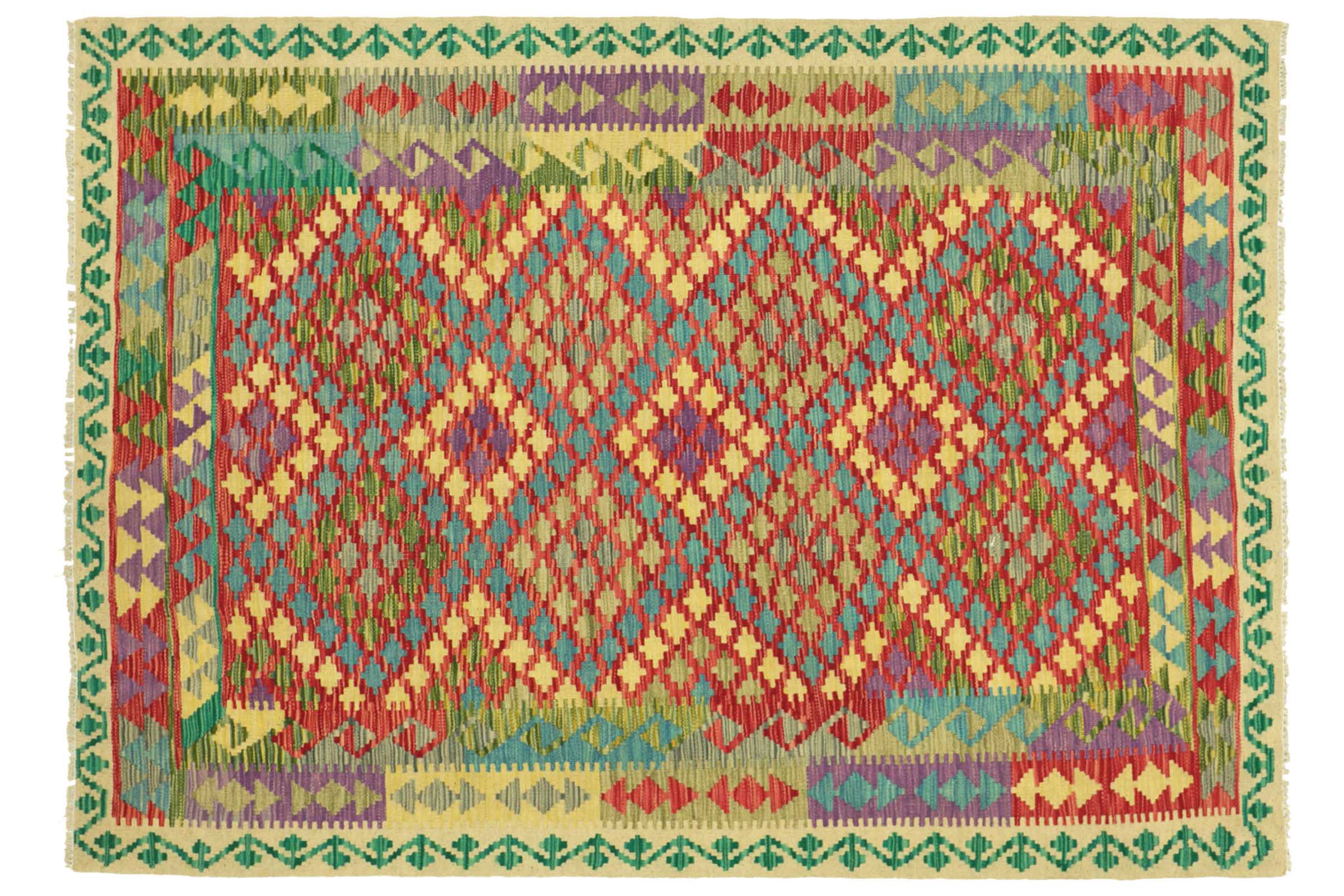 Afghan Maimana Kelim Bunt 150x200 Handgewebt Teppich Bunt Geometrisch Orient