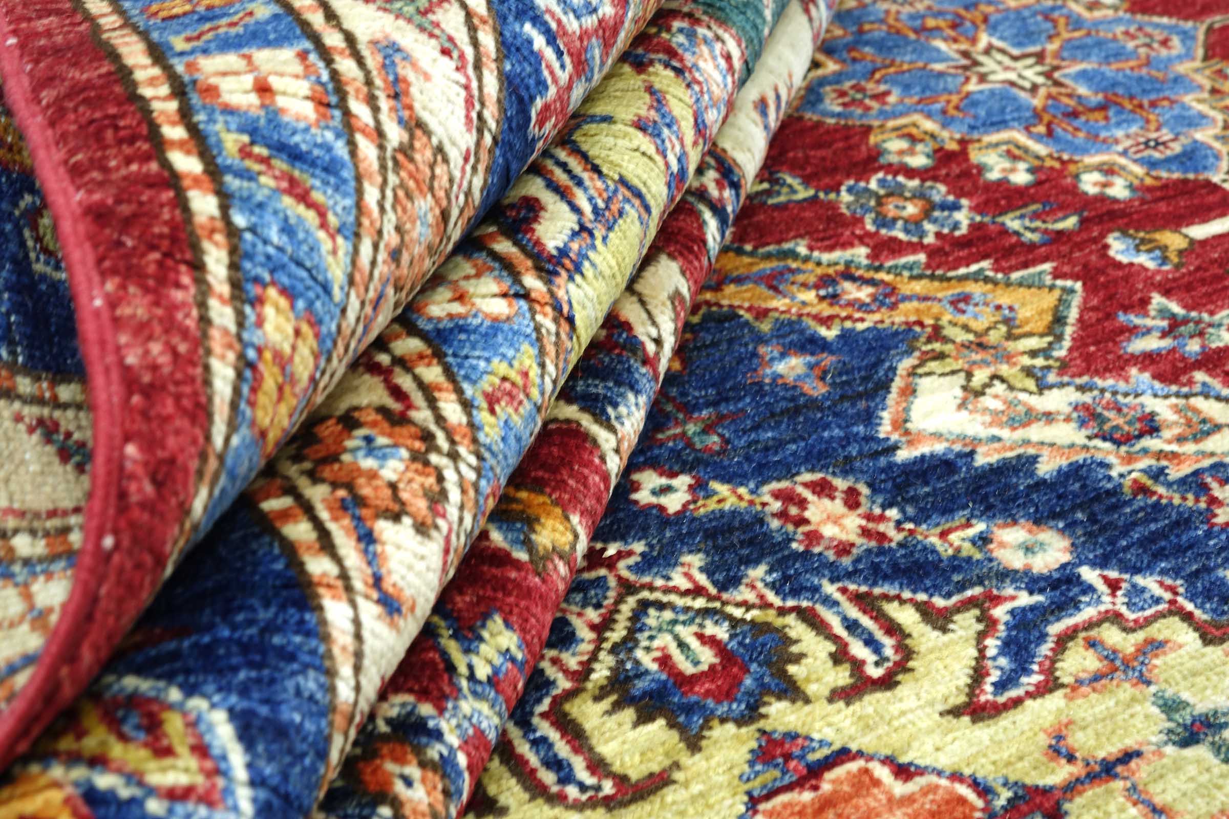 Afghan Feiner Kazak Teppich 250x300 Handgeknüpft Blau Geometrisch Orient Kurzflor