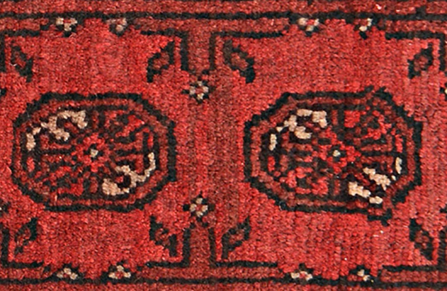 Afghan Aqcha Poshti Teppich 40x60 Handgeknüpft Rot Geometrisch Orient Kurzflor