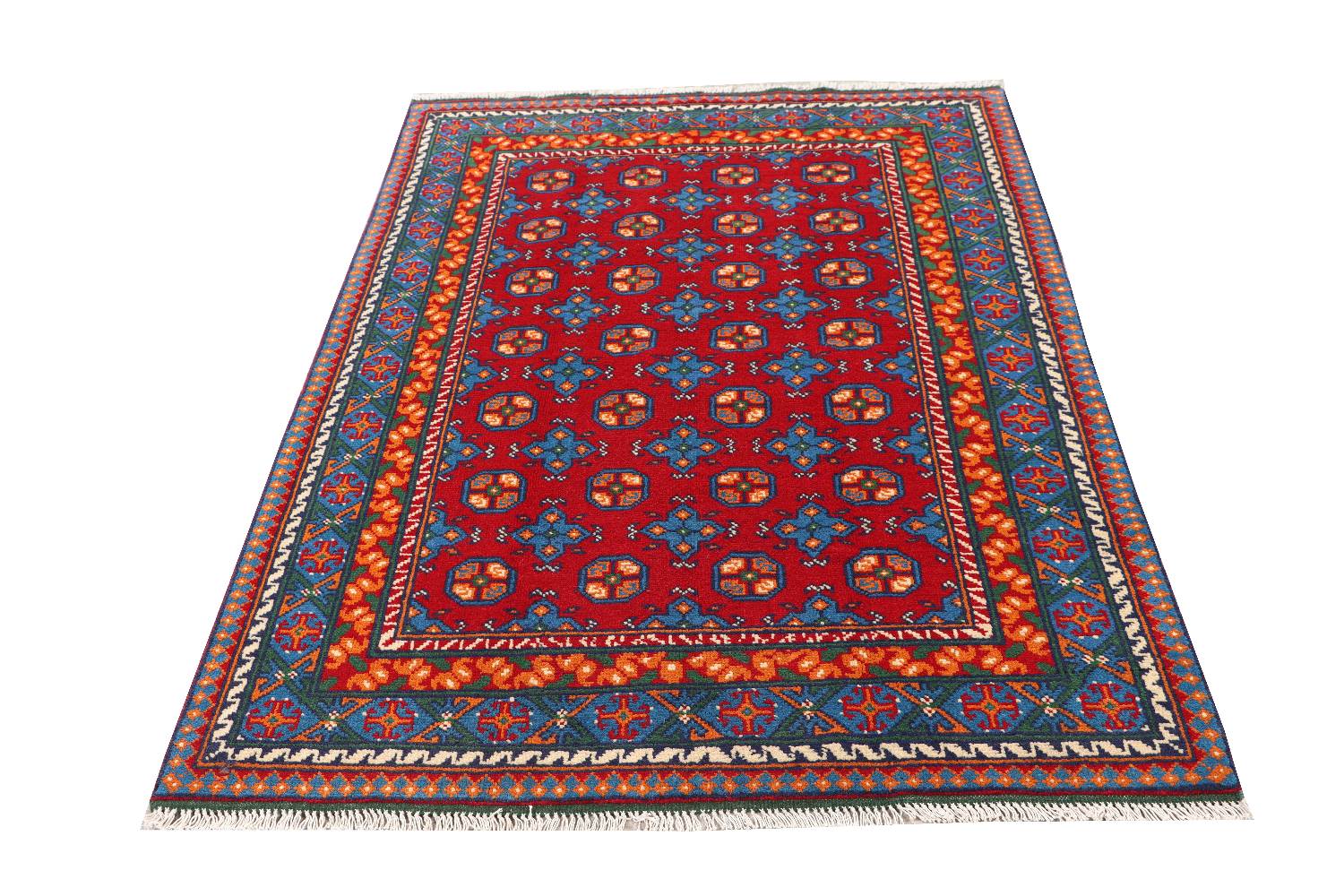Afghan Akcha Rang Dar Teppich 120x180 Handgeknüpft Rot Durchgemustert Orient Kurzflor