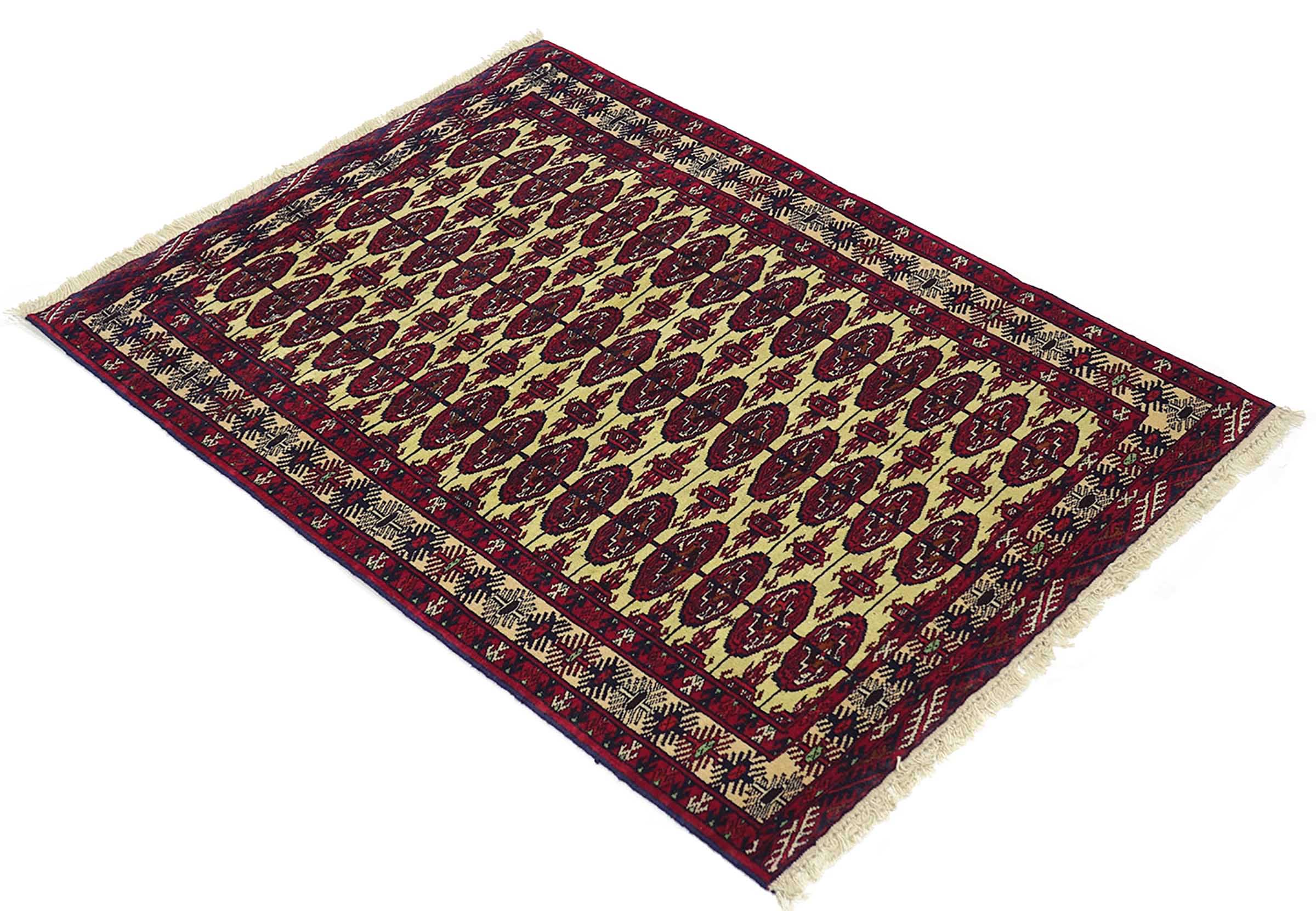 Afghan Teppich 80x120 Handgeknüpft Beige Geometrisch Orient Kurzflor Wohnzimmer