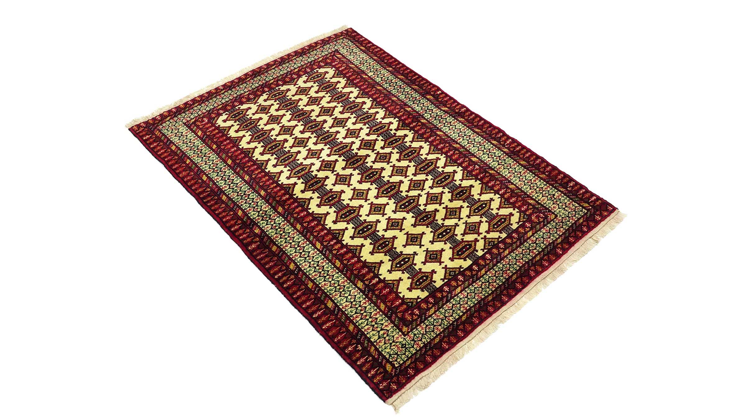 Afghan Teppich 100x130 Handgeknüpft Beige Geometrisch Orient Kurzflor Wohnzimmer