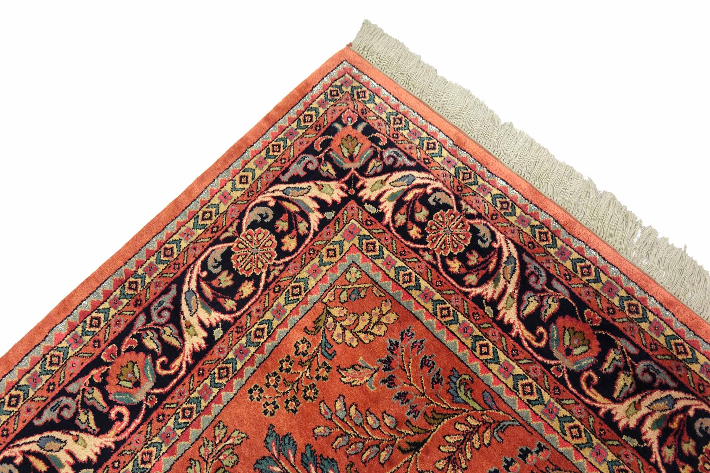 Sarough Teppich 200x300 Handgeknüpft Rosa Floral Wolle Kurzflor Rug