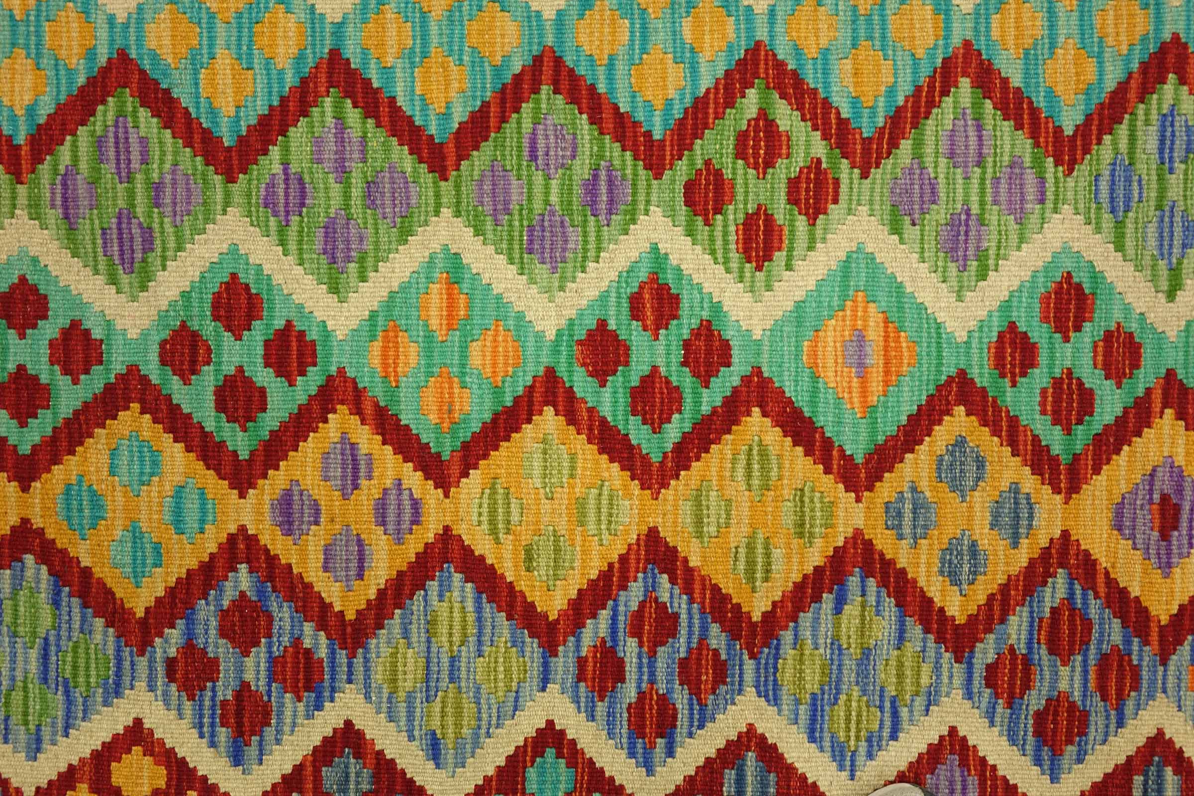 Afghan Maimana Kelim Bunt 150x200 Handgewebt Teppich Bunt Geometrisch Orient
