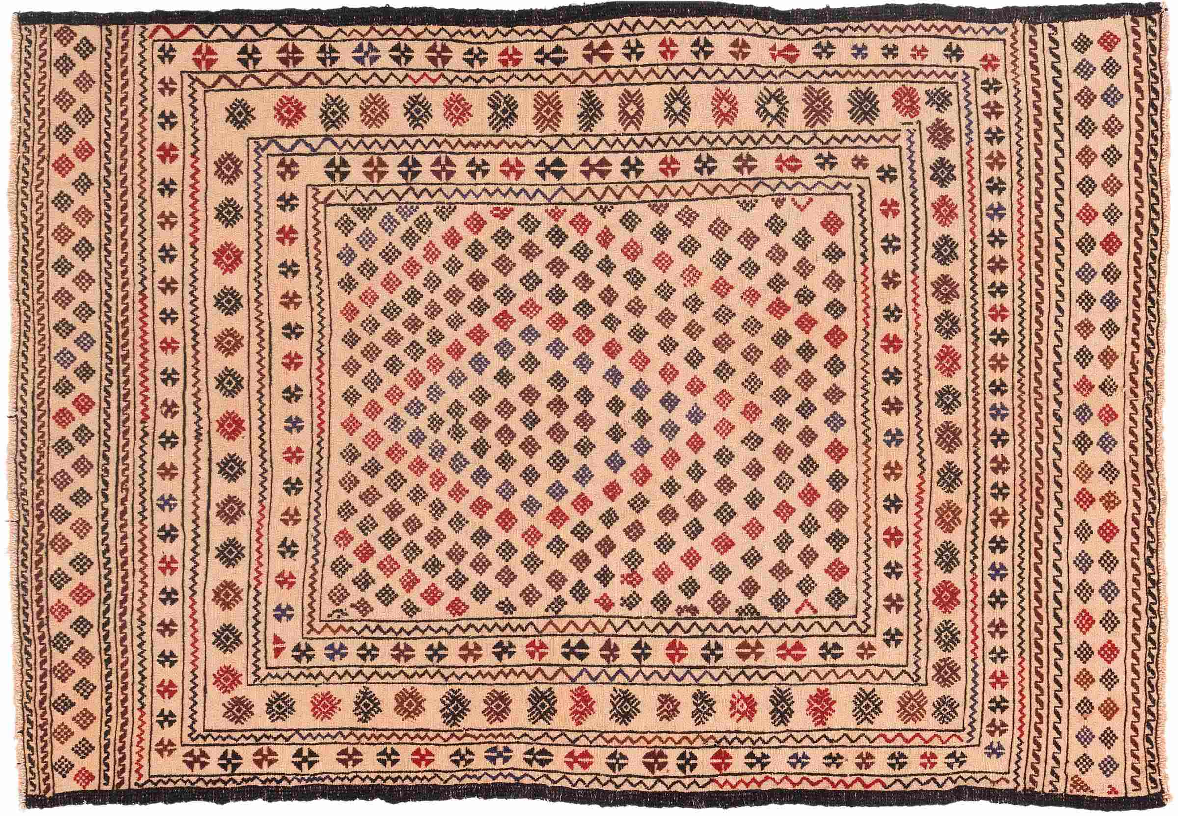 Afghan Kelim Gol Barjasta Teppich 120x180 Handgewebt Gold Geometrisch Handarbeit Gewebt