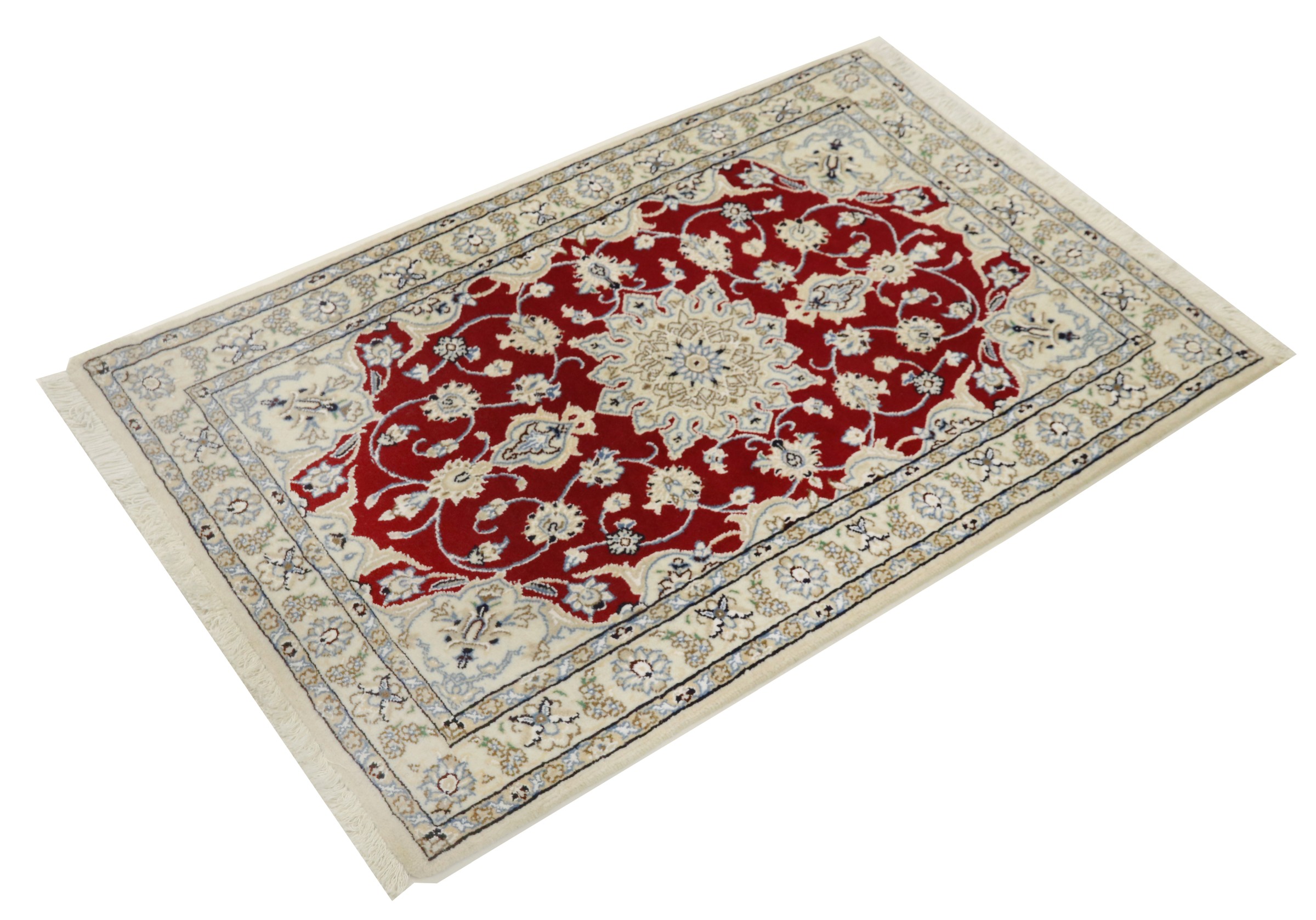 Perserteppich Nain 9LA 60x90 Handgeknüpft Weiß Floral Orientalisch UNIKAT Kurzflor