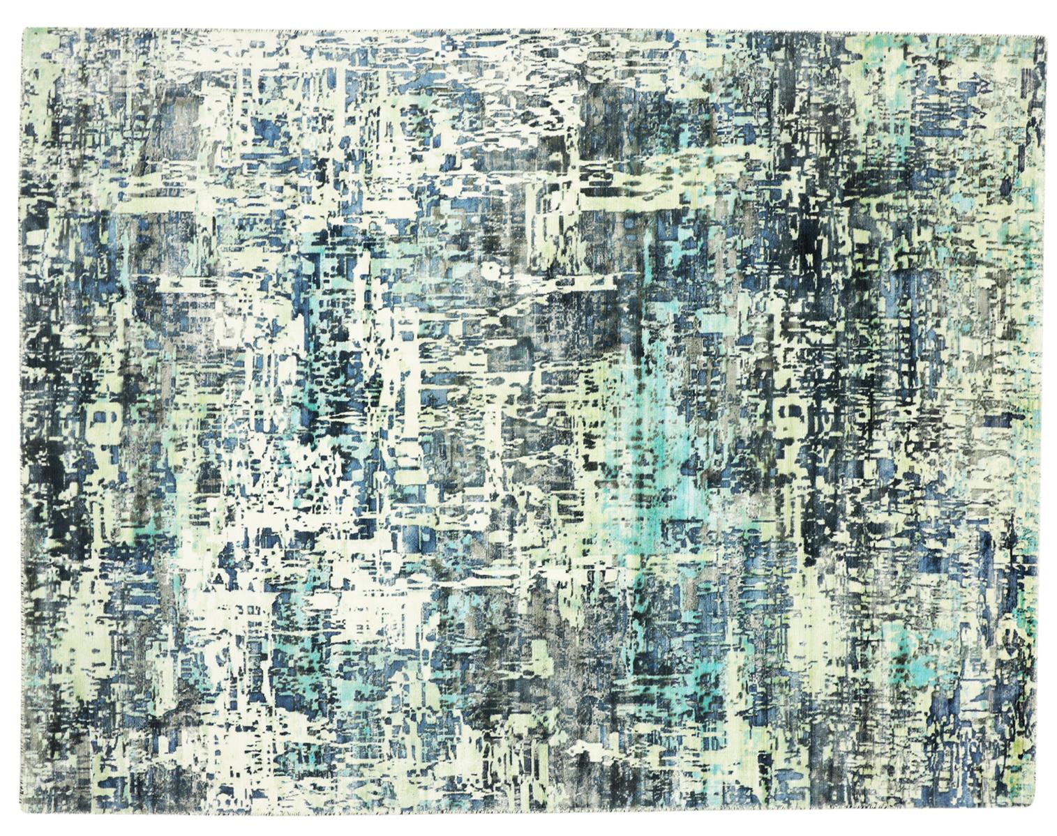 Handloom Vintage 220x160 Handgewebt Teppich 160x220 Blau Abstrakt Handarbeit Orient