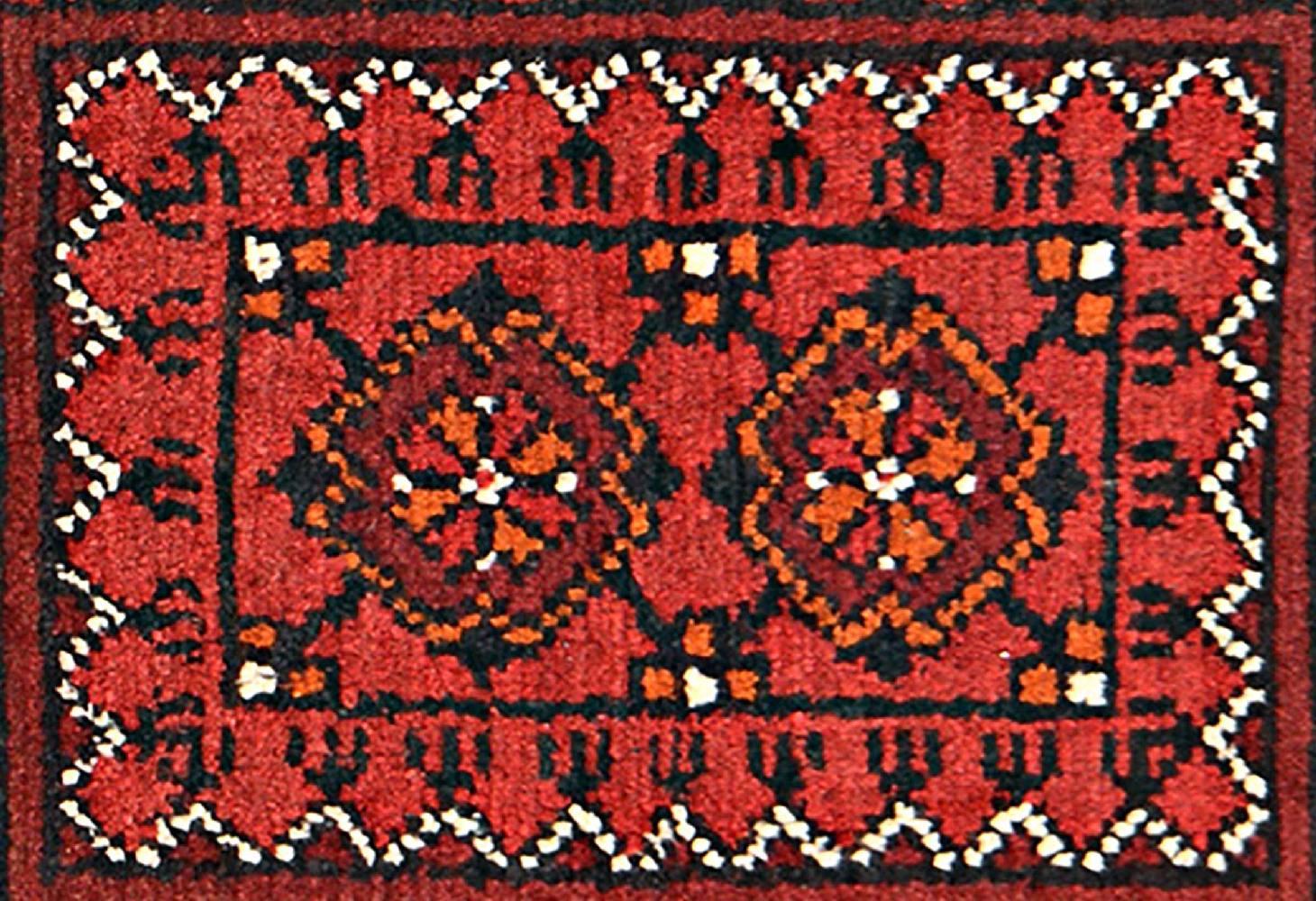 Afghan Aqcha Poshti Teppich 40x60 Handgeknüpft Rot Geometrisch Orient Kurzflor