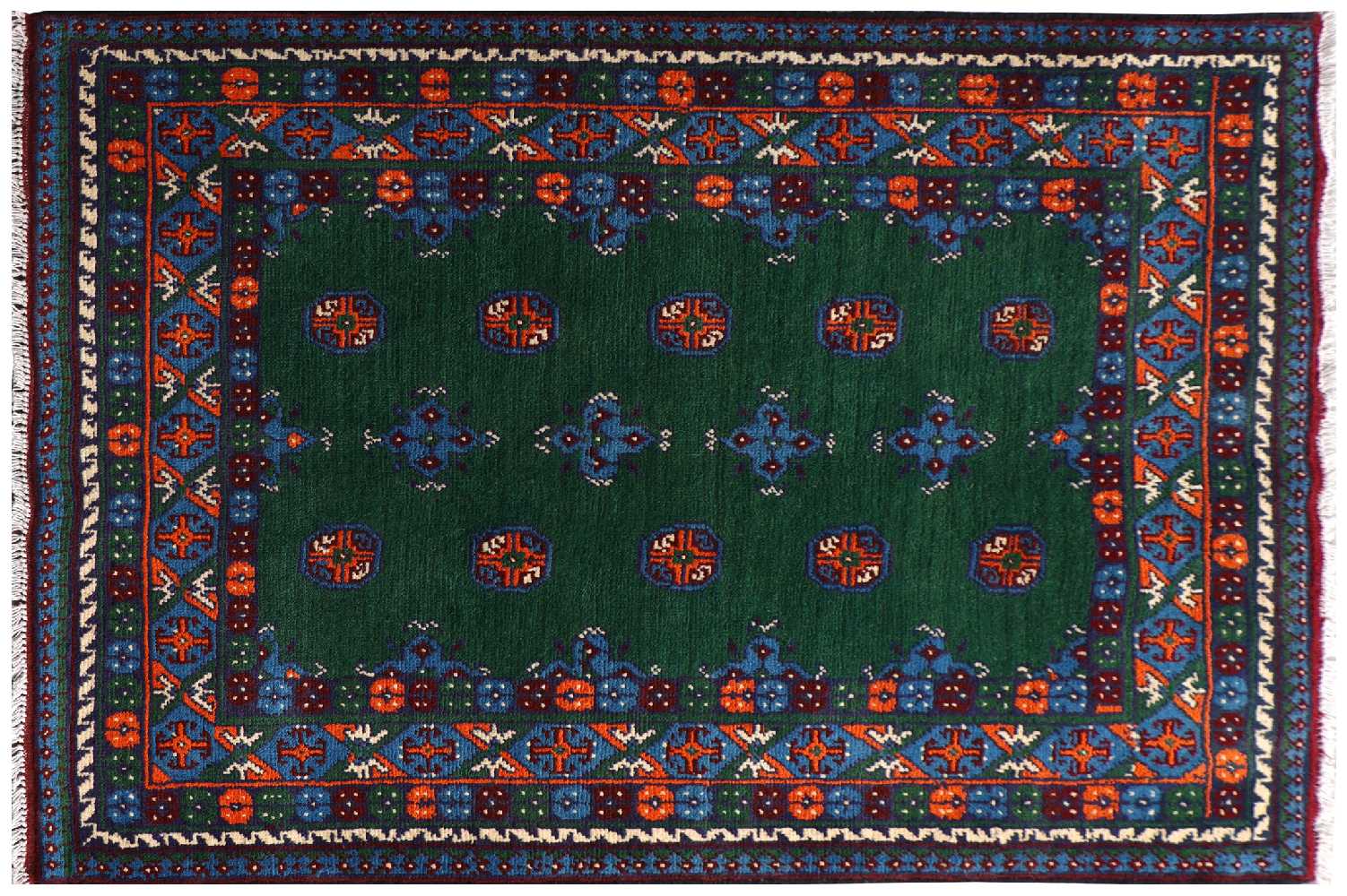 Afghan Akcha Rang Dar Teppich 100x150 Handgeknüpft Grün Durchgemustert Orient Kurzflor