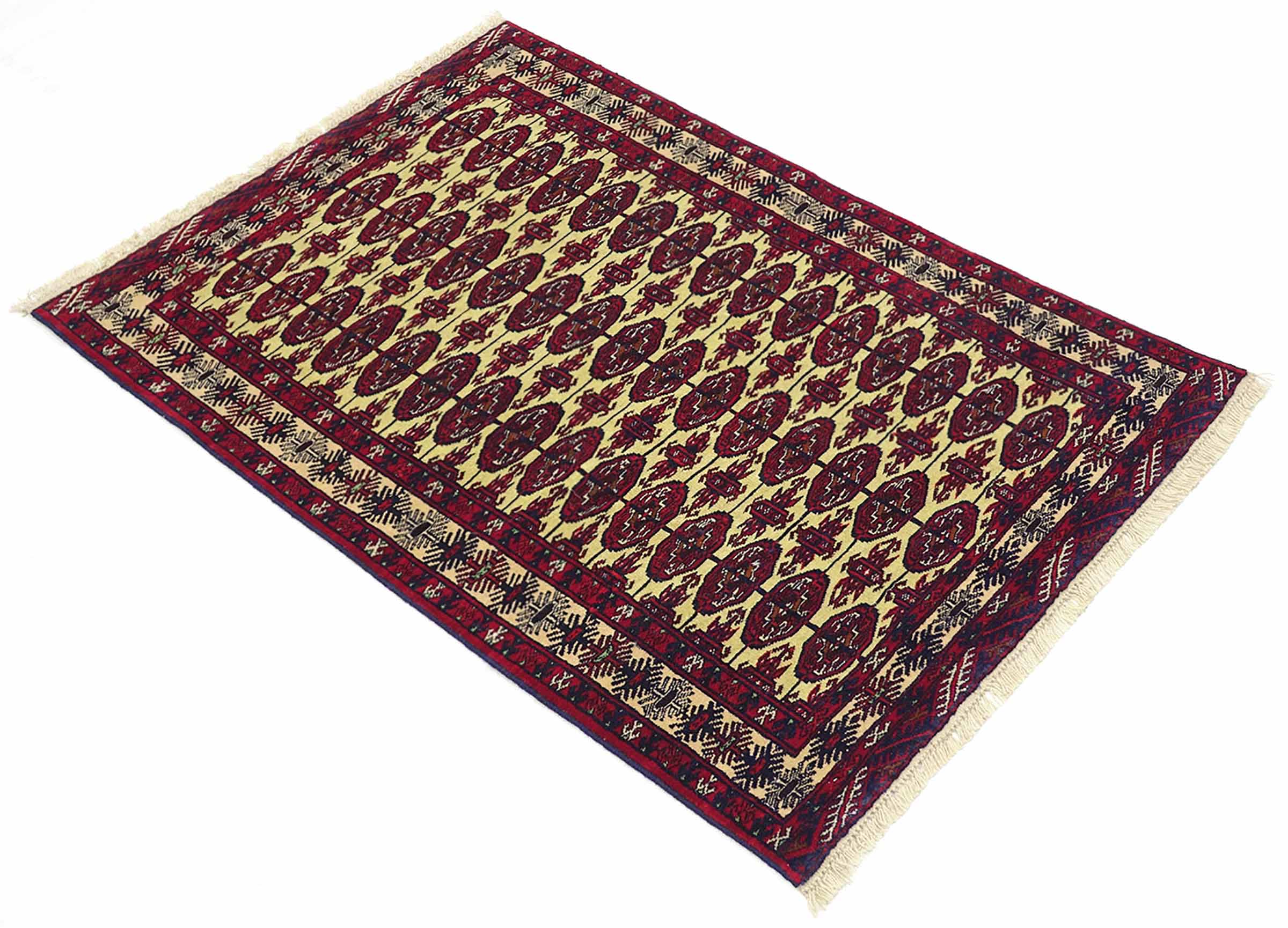 Afghan Teppich 80x120 Handgeknüpft Beige Geometrisch Orient Kurzflor Wohnzimmer