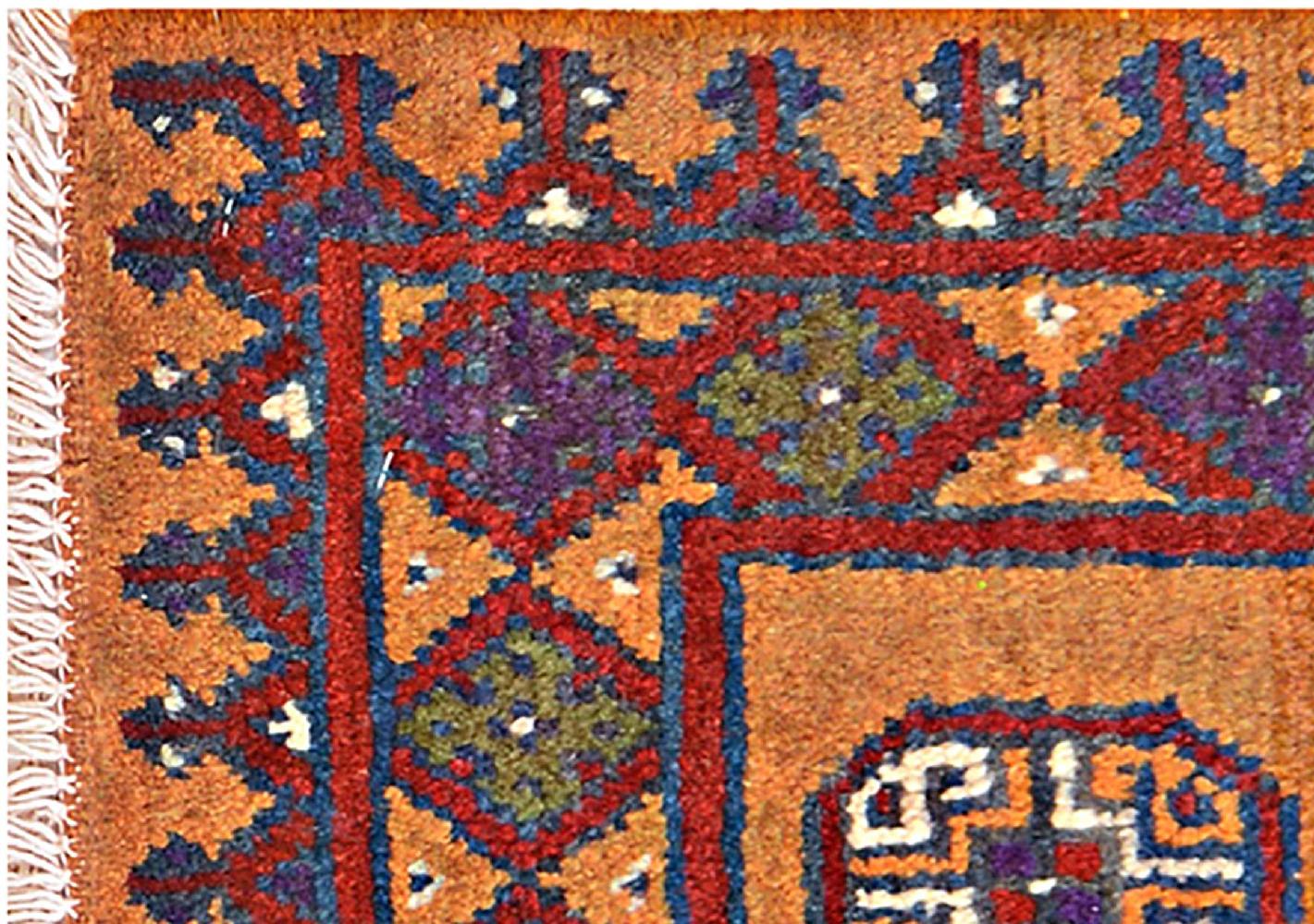 Afghan Aqcha Poshti Teppich 40x60 Handgeknüpft Braun Geometrisch Orient Kurzflor