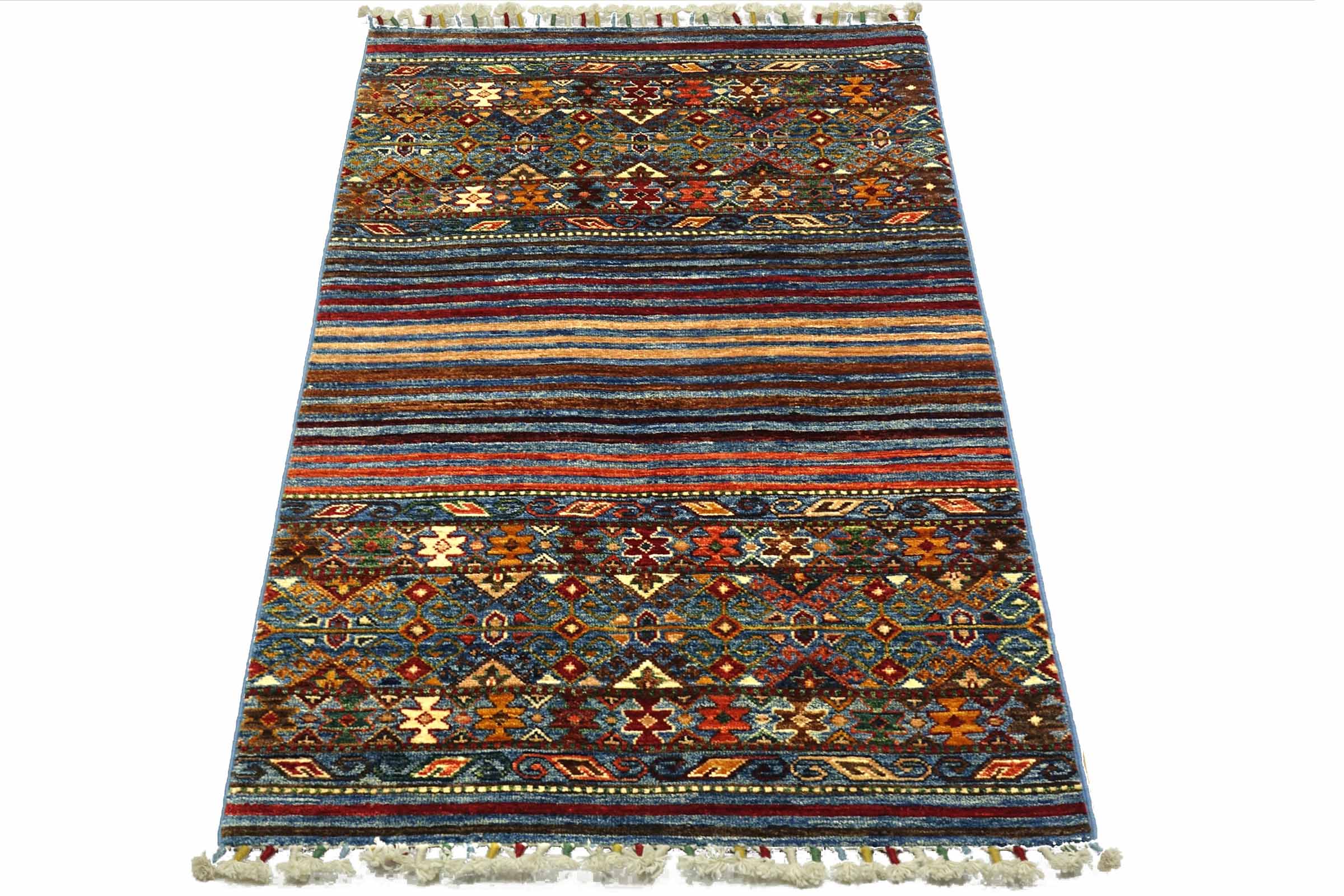 Afghan Khorjin Shaal 80x120 Handgeknüpft Orientteppich Blau Wolle Kurzflor Rug