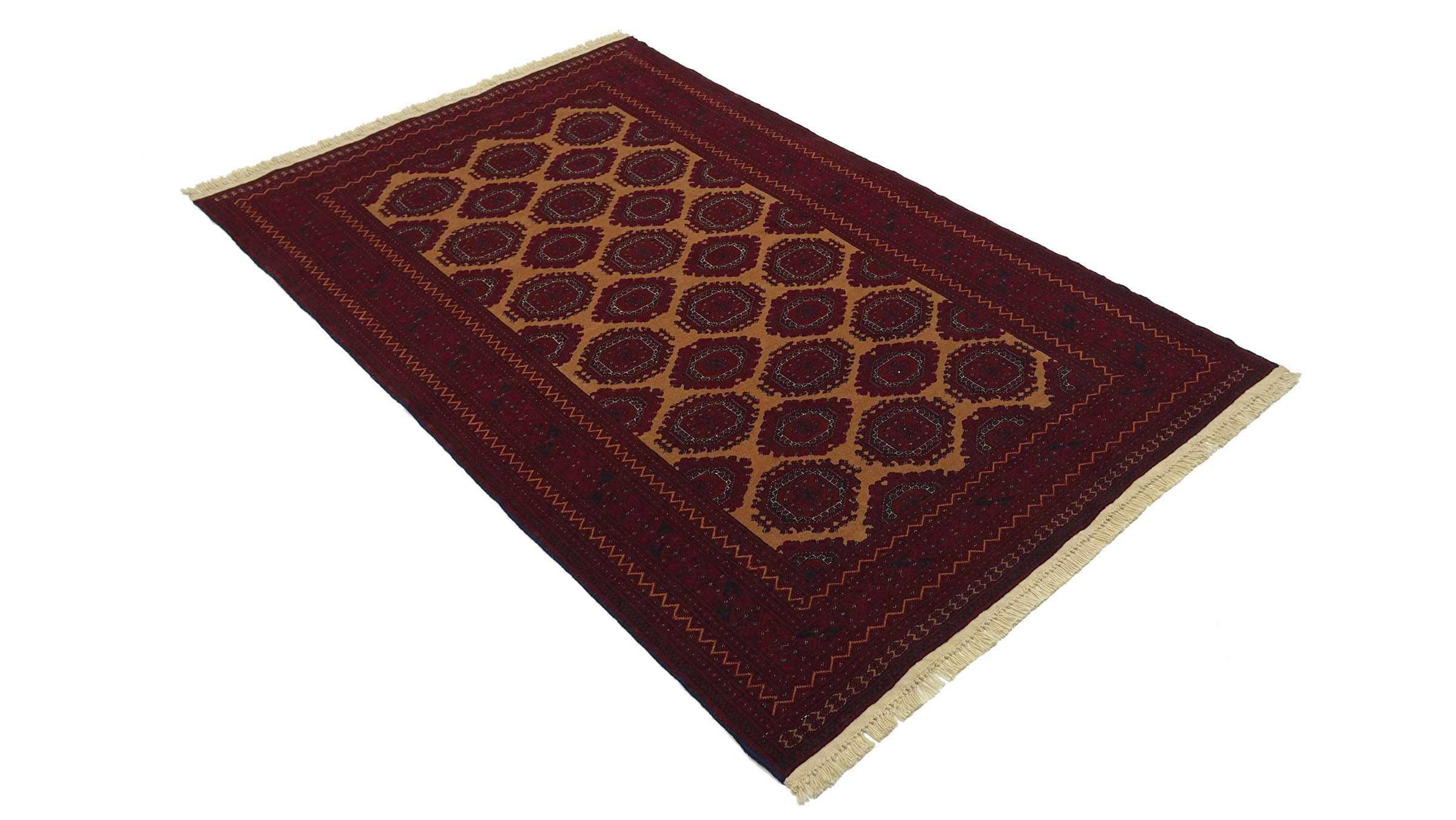 Afghan Teppich 120x190 Handgeknüpft Rot Geometrisch Orient Kurzflor Wohnzimmer