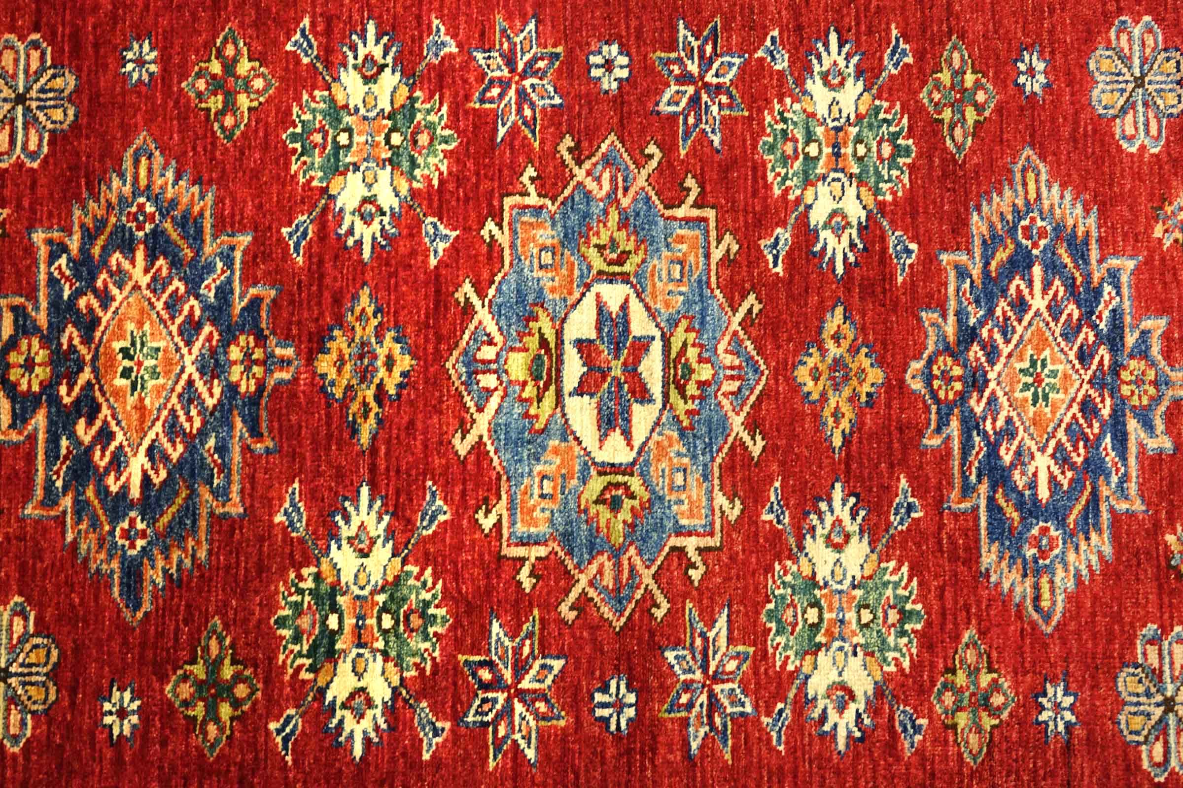 Afghan Kazak Fein 100x150 Handgeknüpft Orientteppich Rot Umrandung Wolle
