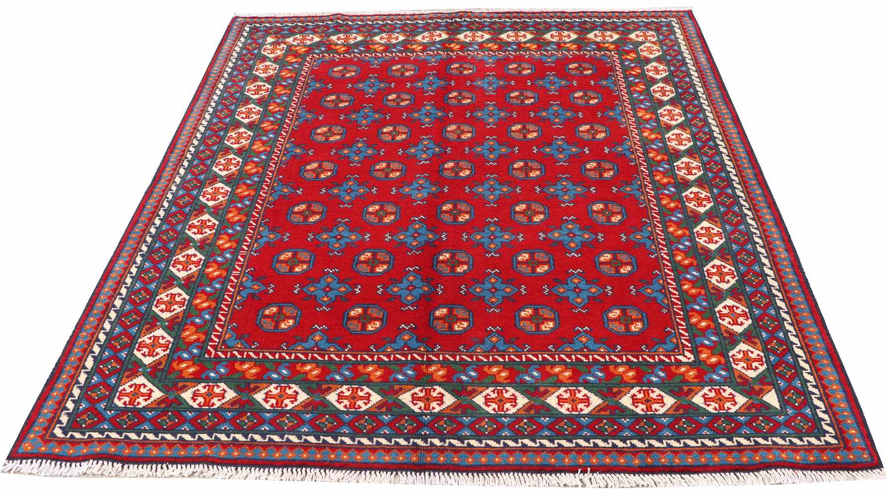 Afghan Akcha Rang Dar Teppich 150x200 Handgeknüpft Rot Durchgemustert Orient Kurzflor