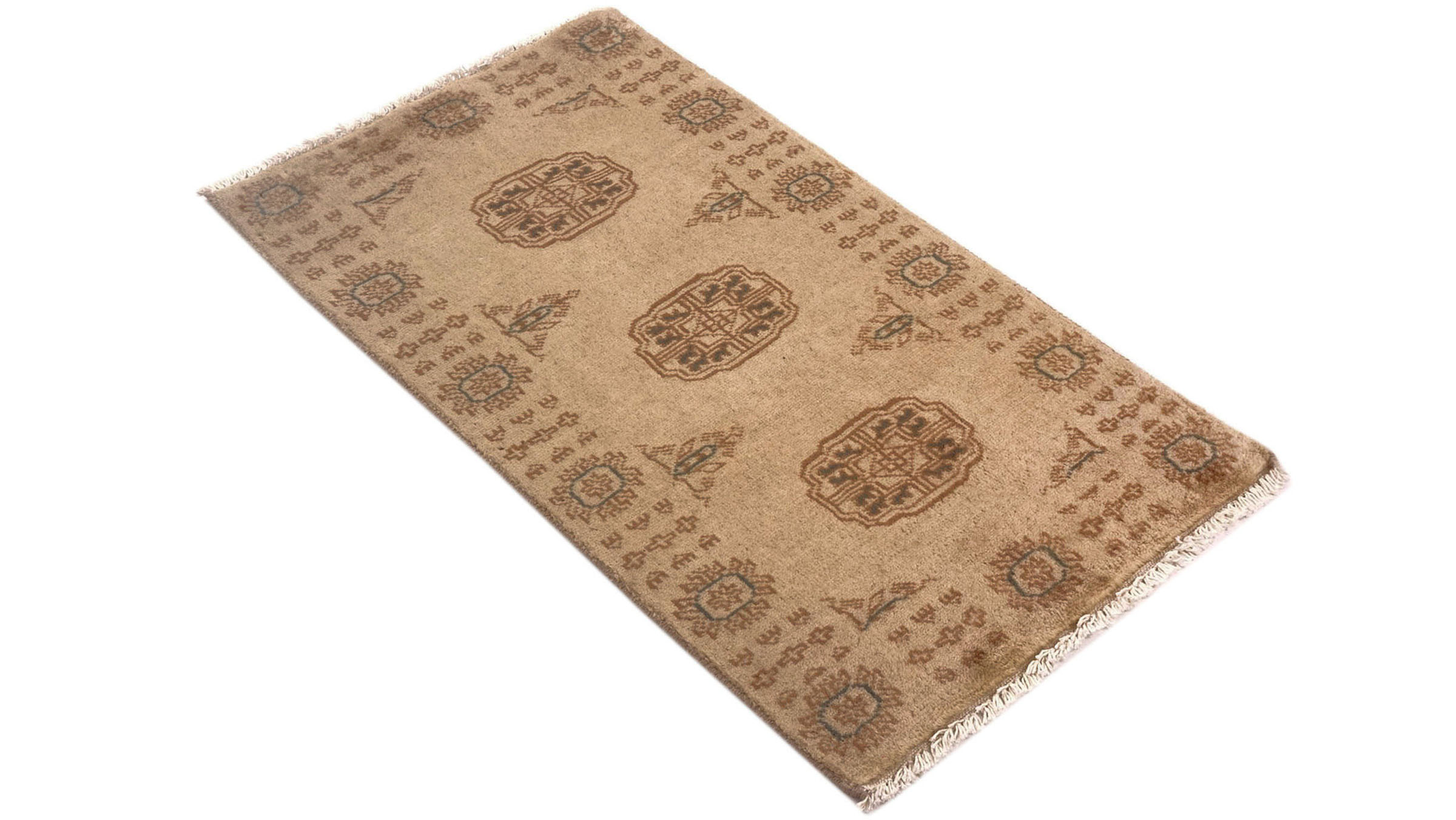 Pakistan Buchara 3ply Teppich 50x80 Handgeknüpft Beige Geometrisch Orient Kurzflor