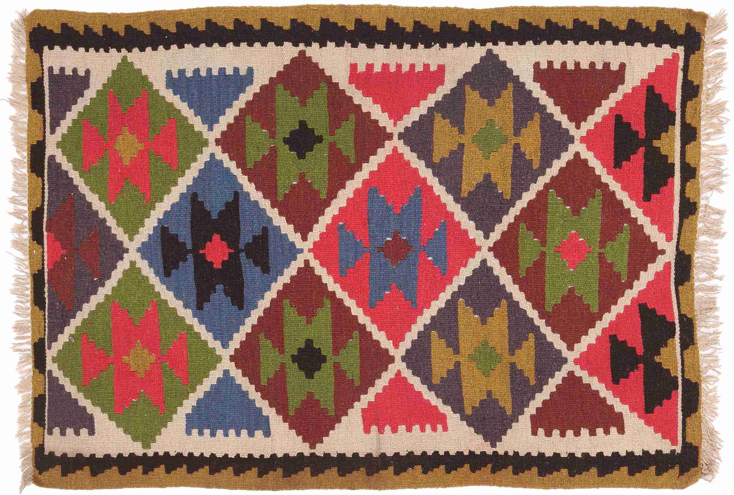 Perserteppich Kelim Ardebil 100x150 Handgewebt Gold Geometrisch Handarbeit Zimmer
