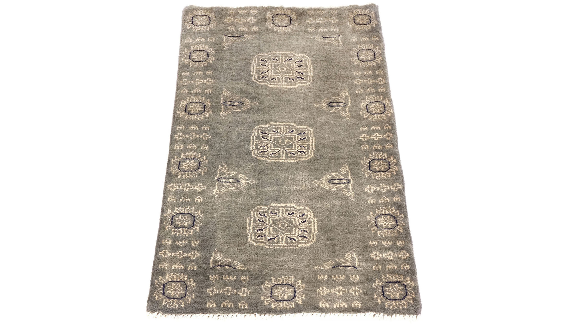 Pakistan Buchara 3ply Teppich 50x80 Handgeknüpft Grau Geometrisch Orient Kurzflor
