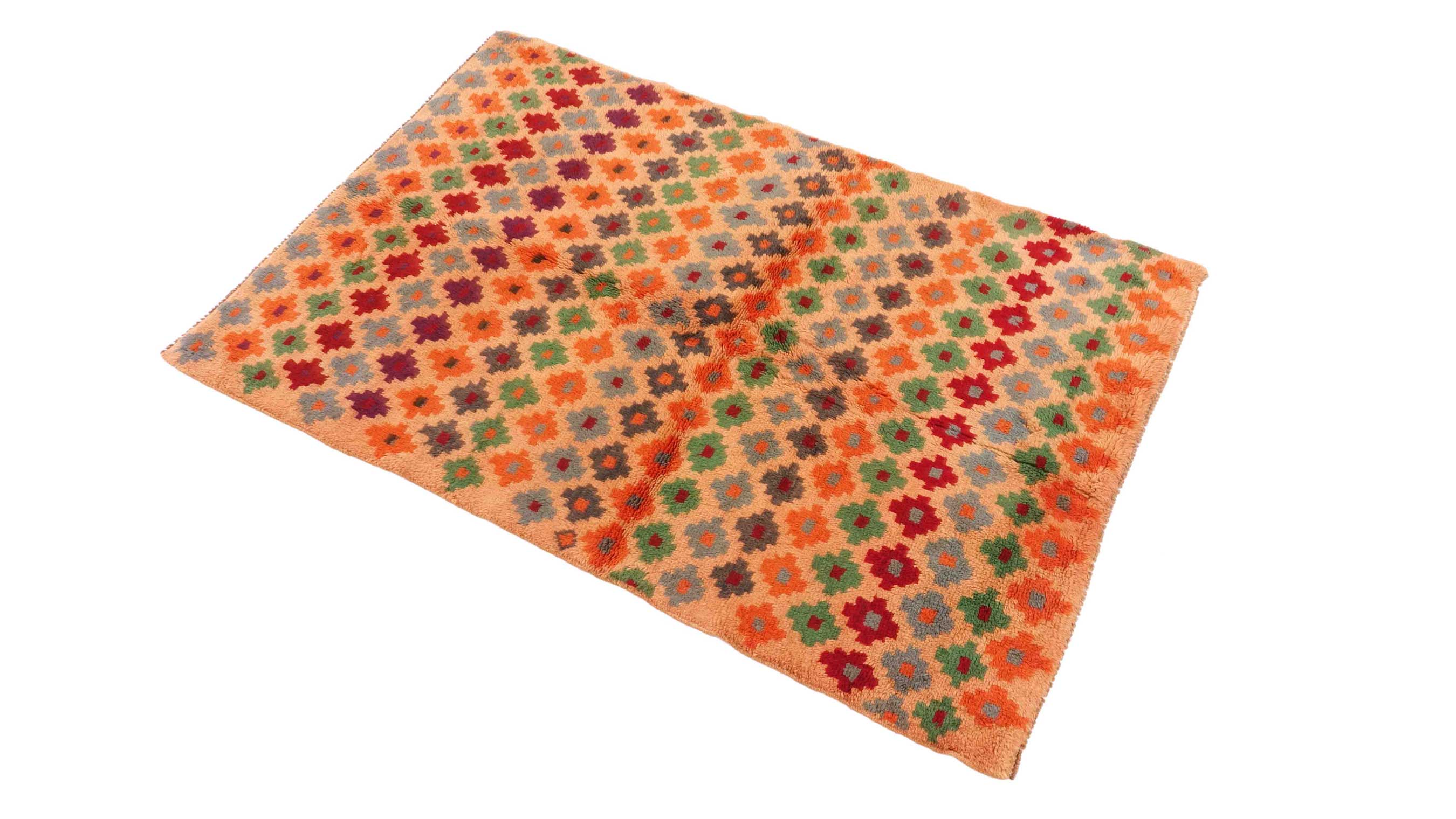 Gabbeh Teppich 120x180 Handgeknüpft Goldgelb Durchgemustert Orientalisch UNIKAT