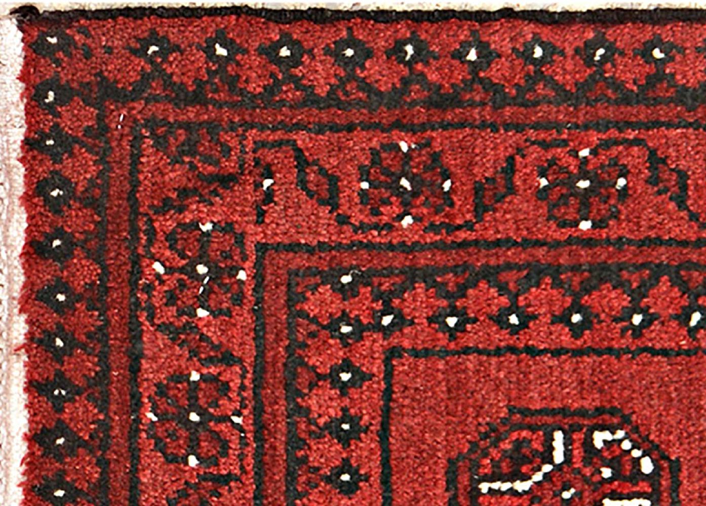 Afghan Aqcha Poshti Teppich 40x60 Handgeknüpft Rot Geometrisch Orient Kurzflor