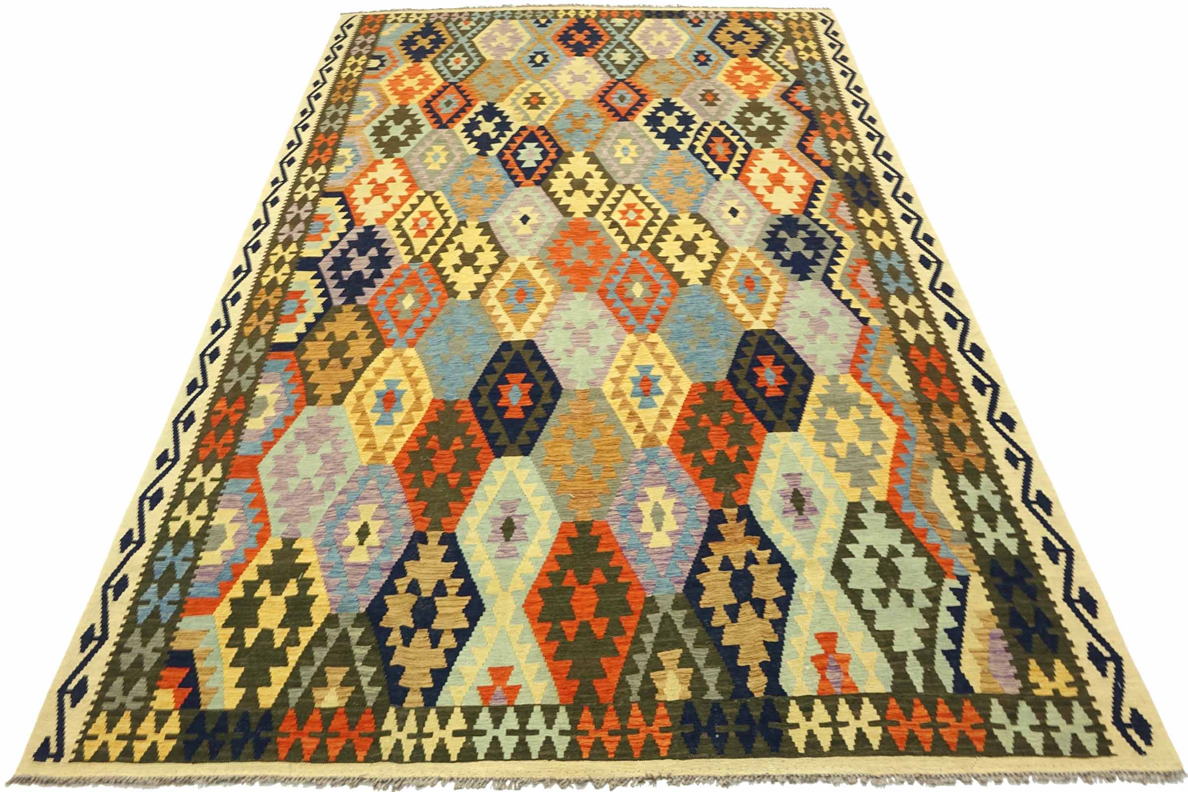 Afghan Maimana Kelim Bunt 250x350 Handgewebt Teppich Grau Geometrisch Orient