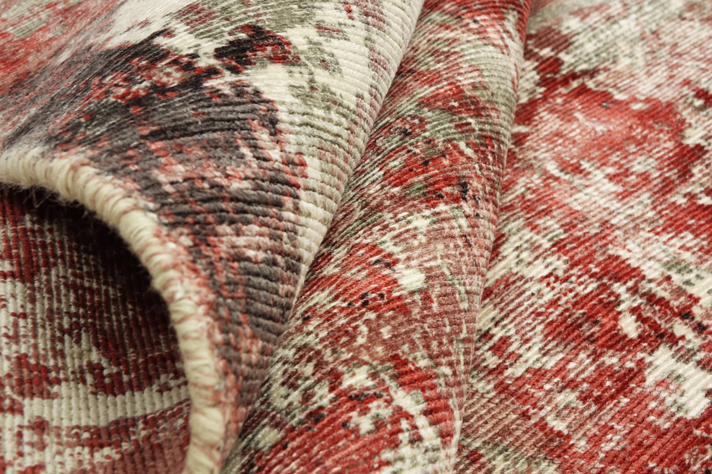 Handloom Vintage 230x160 Handgewebt Teppich 160x230 Rot Abstrakt Handarbeit Orient