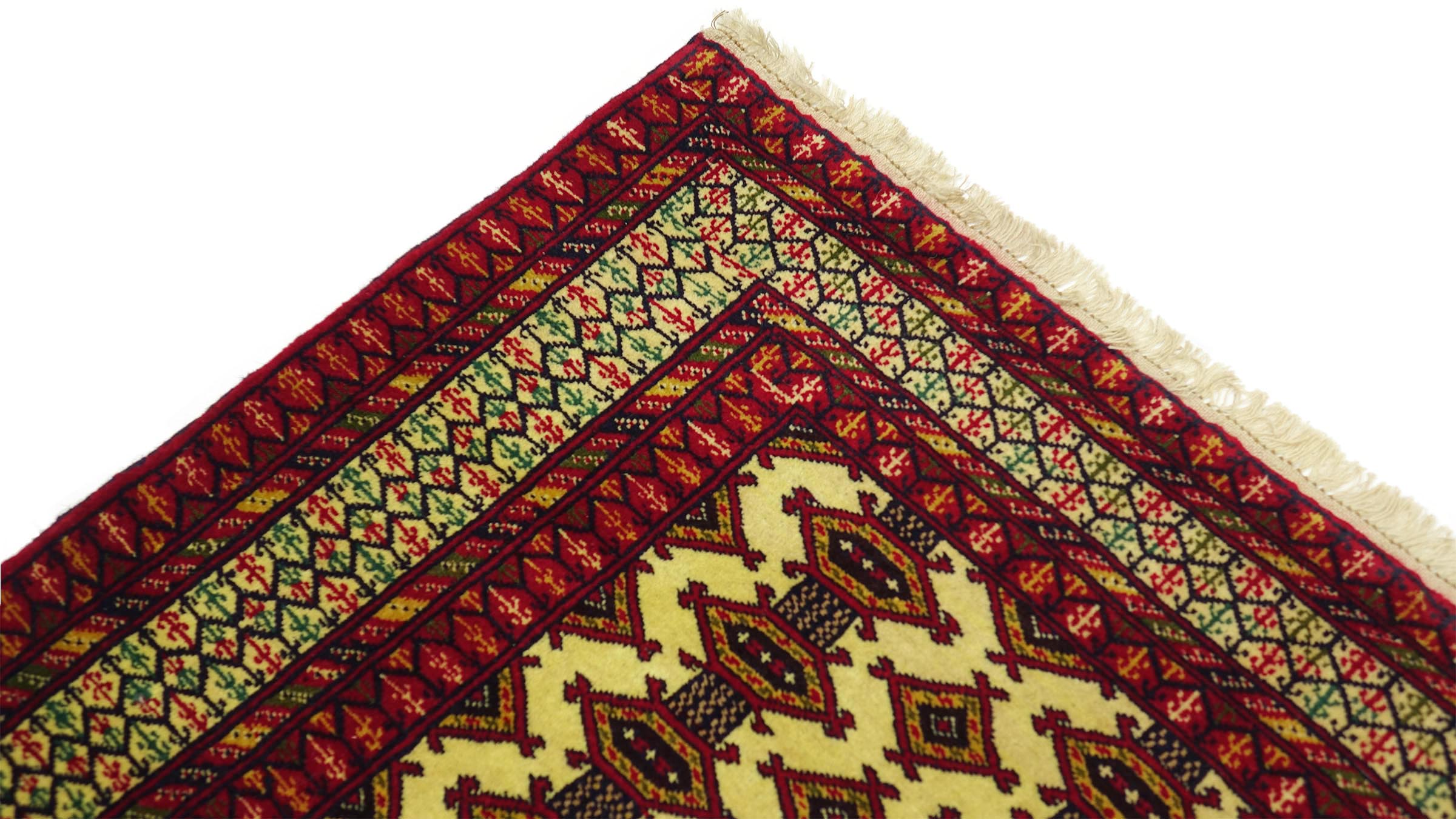 Afghan Teppich 100x130 Handgeknüpft Beige Geometrisch Orient Kurzflor Wohnzimmer