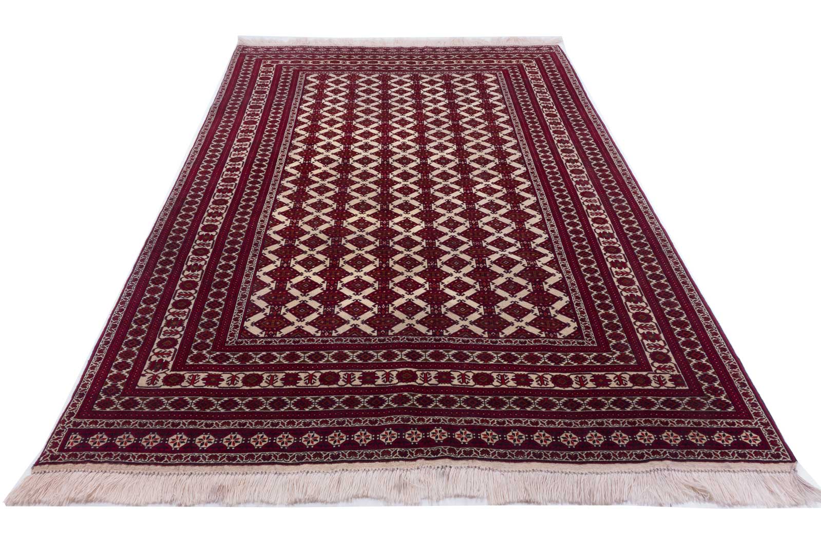 Afghan Kunduz Rug 200x300 Hand Knotted Red Geometric Pattern Orient Short Pile