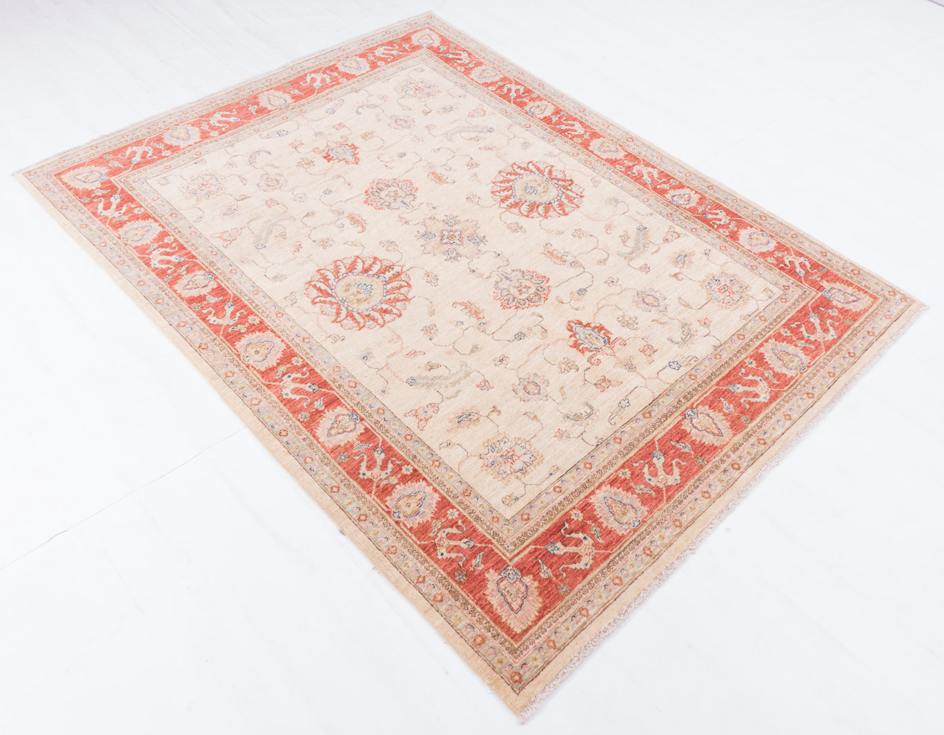 Afghan Chobi Ziegler Fein 140x200 Handgeknüpft Teppich Beige Blumenmuster