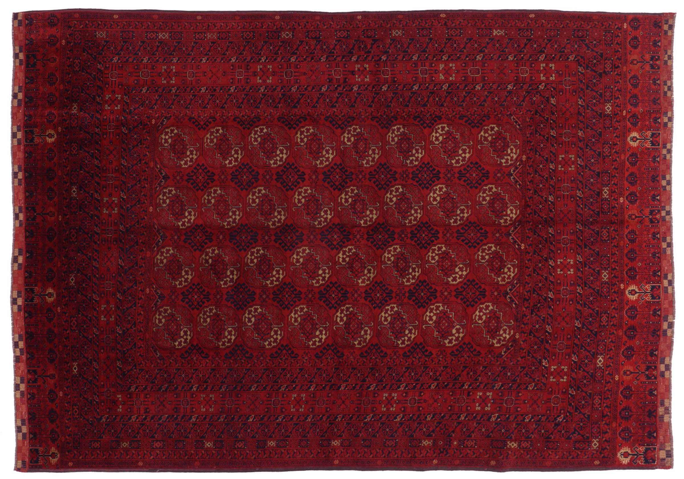 Afghan Teppich Turkmene 200x300 Handgeknüpft Rot Geometrisch Orientalisch UNIKAT