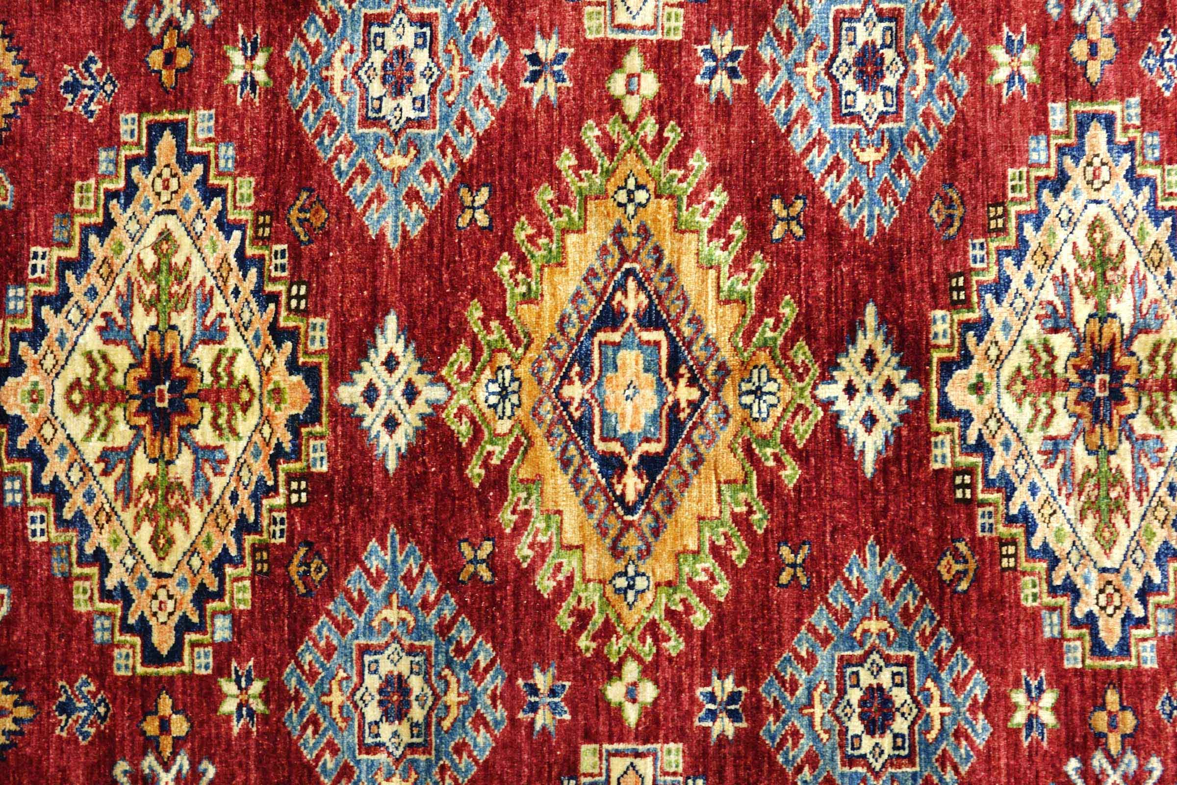 Afghan Feiner Kazak Teppich 240x290 Handgeknüpft Rot Geometrisch Orient Kurzflor