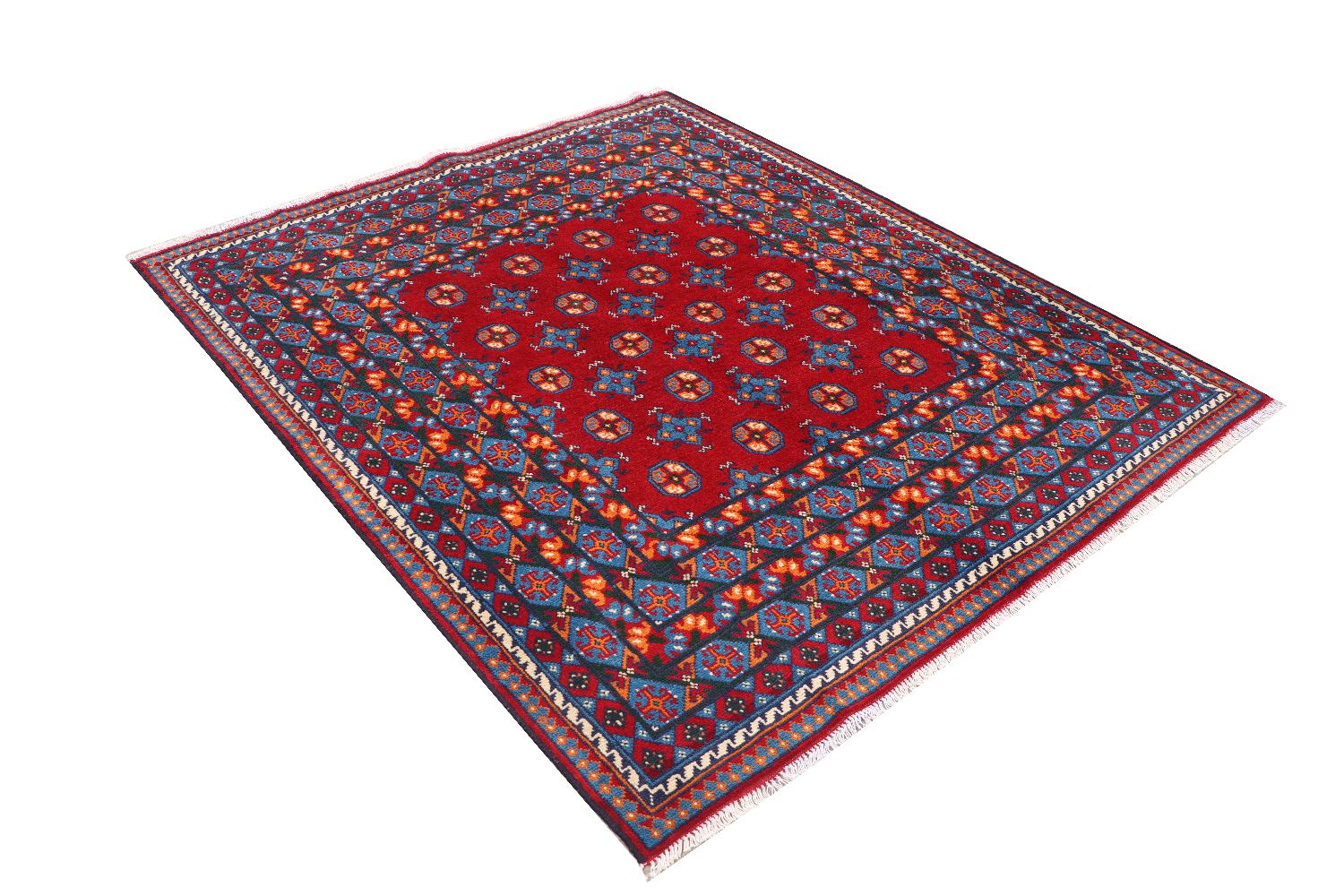Afghan Akcha Rang Dar Teppich 160x190 Handgeknüpft Rot Durchgemustert Orient Kurzflor