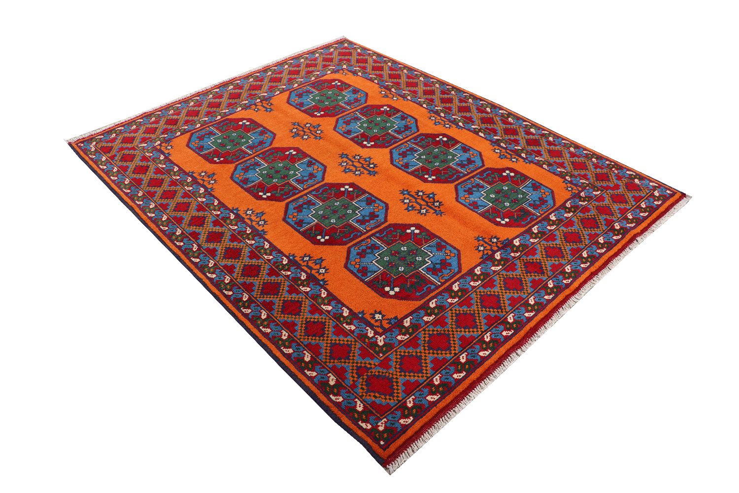 Afghan Akcha Rang Dar Teppich 150x200 Handgeknüpft Orange Durchgemustert Orient