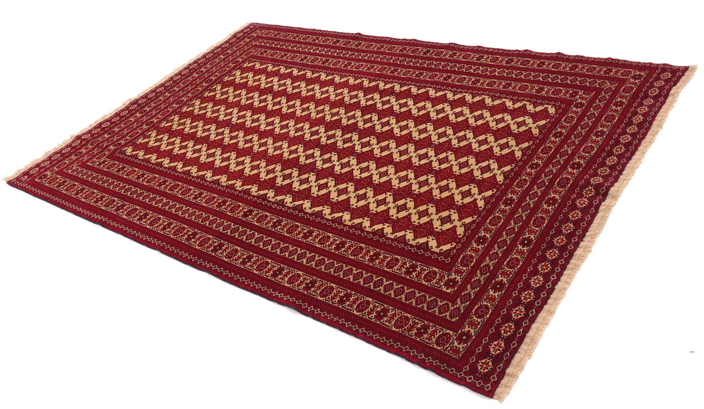 Afghan Teppich Zahir Shahi 200x300 Handgeknüpft Rot Geometrisch Orientalisch UNIKAT