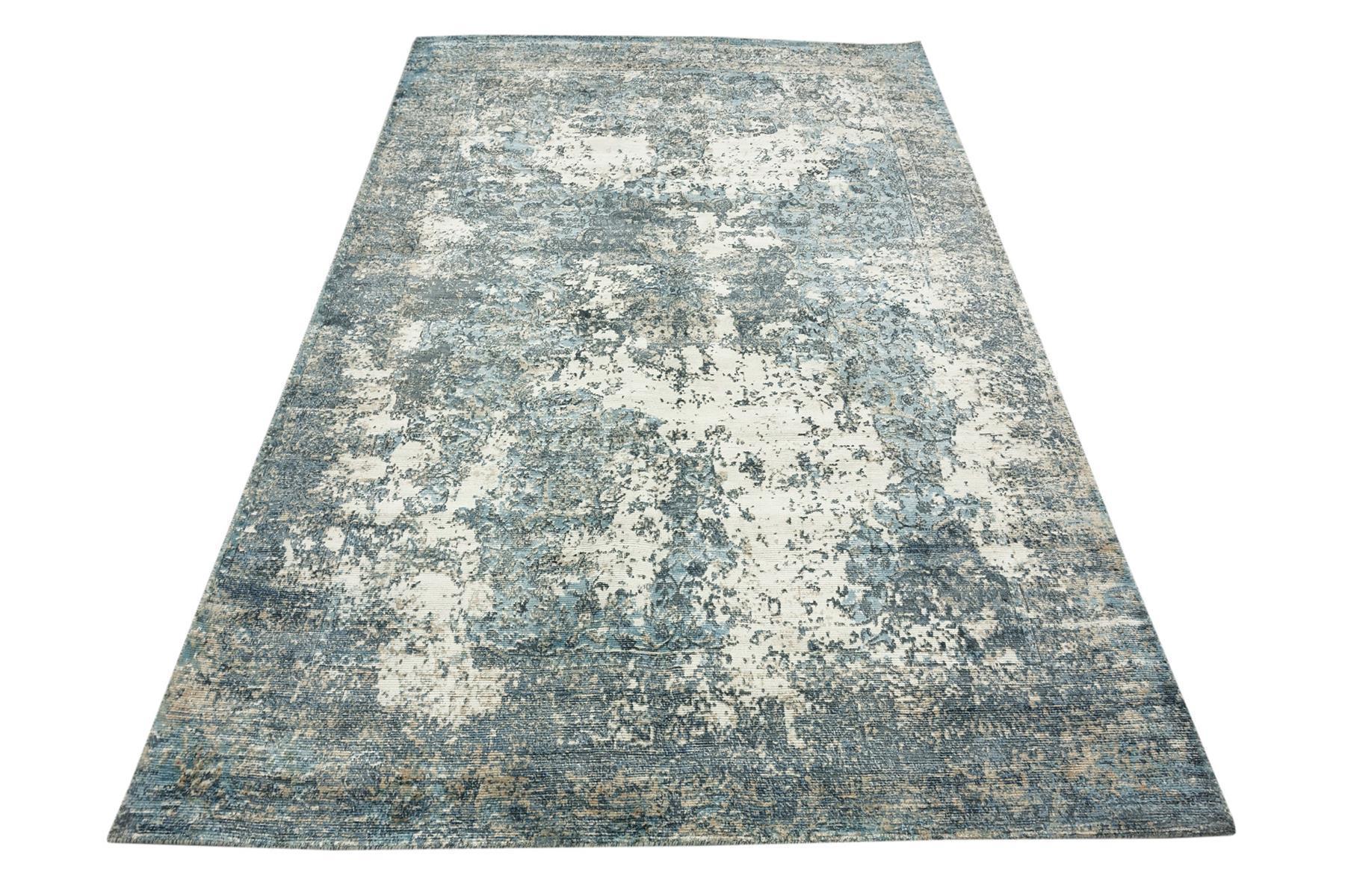 Handloom Vintage 170x240 250x300 250x350 Handgewebt Teppich Blau Abstrakt Handarbeit
