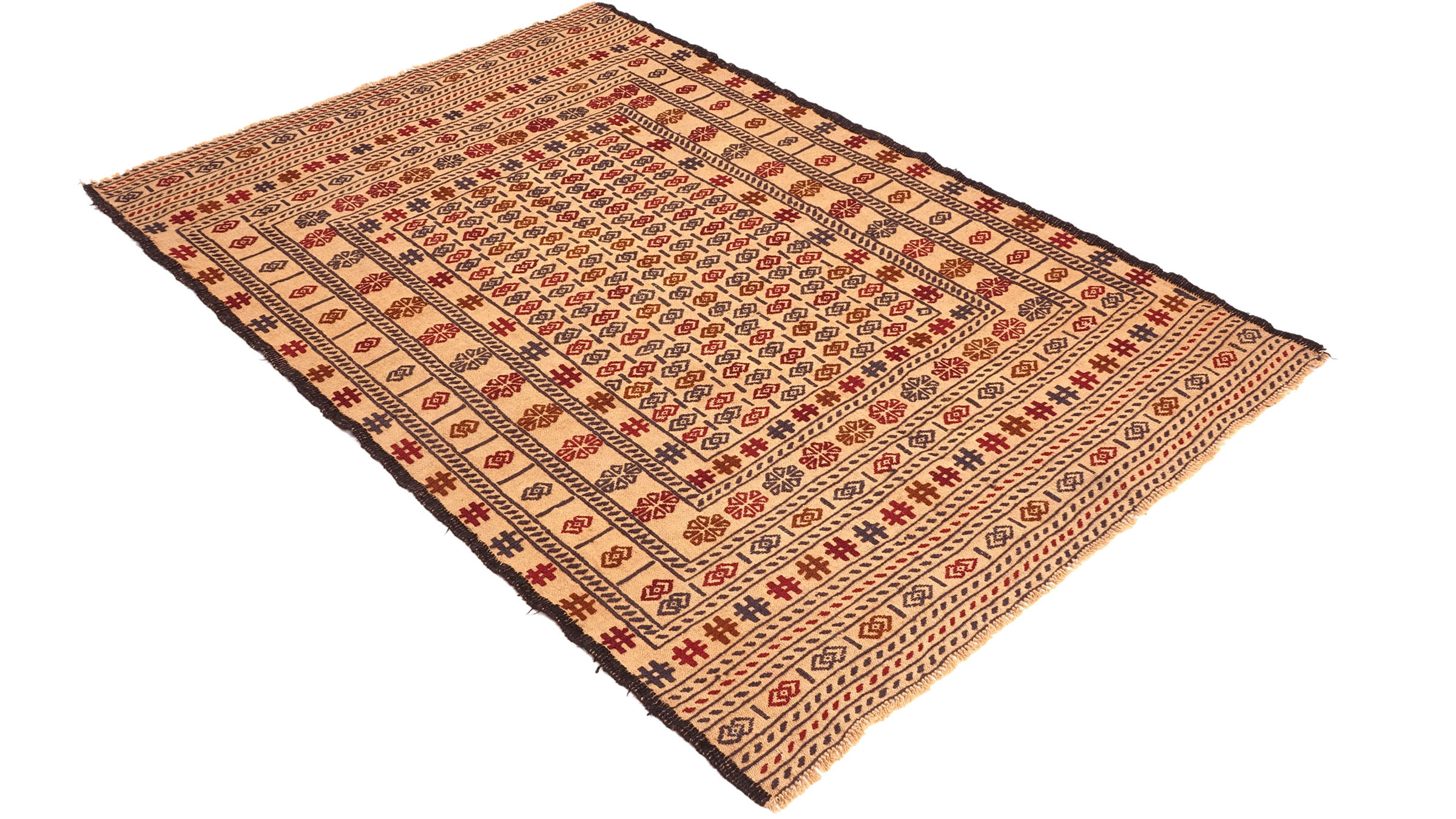 Afghan Kelim Gol Barjasta Teppich 120x180 Handgewebt Gold Geometrisch Handarbeit Gewebt