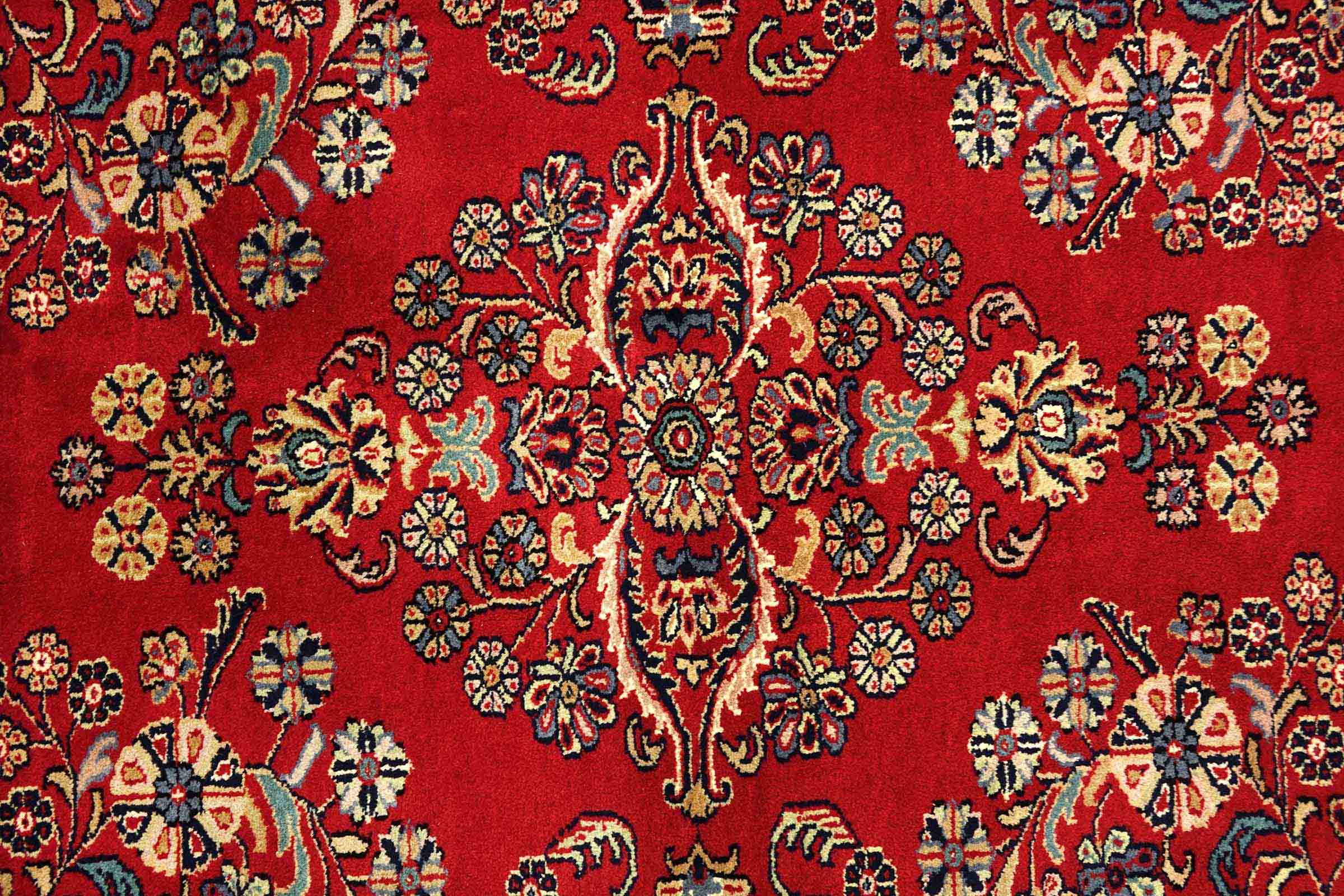 Sarough Teppich 250x300 Handgeknüpft Rot Floral Wolle Kurzflor Rug