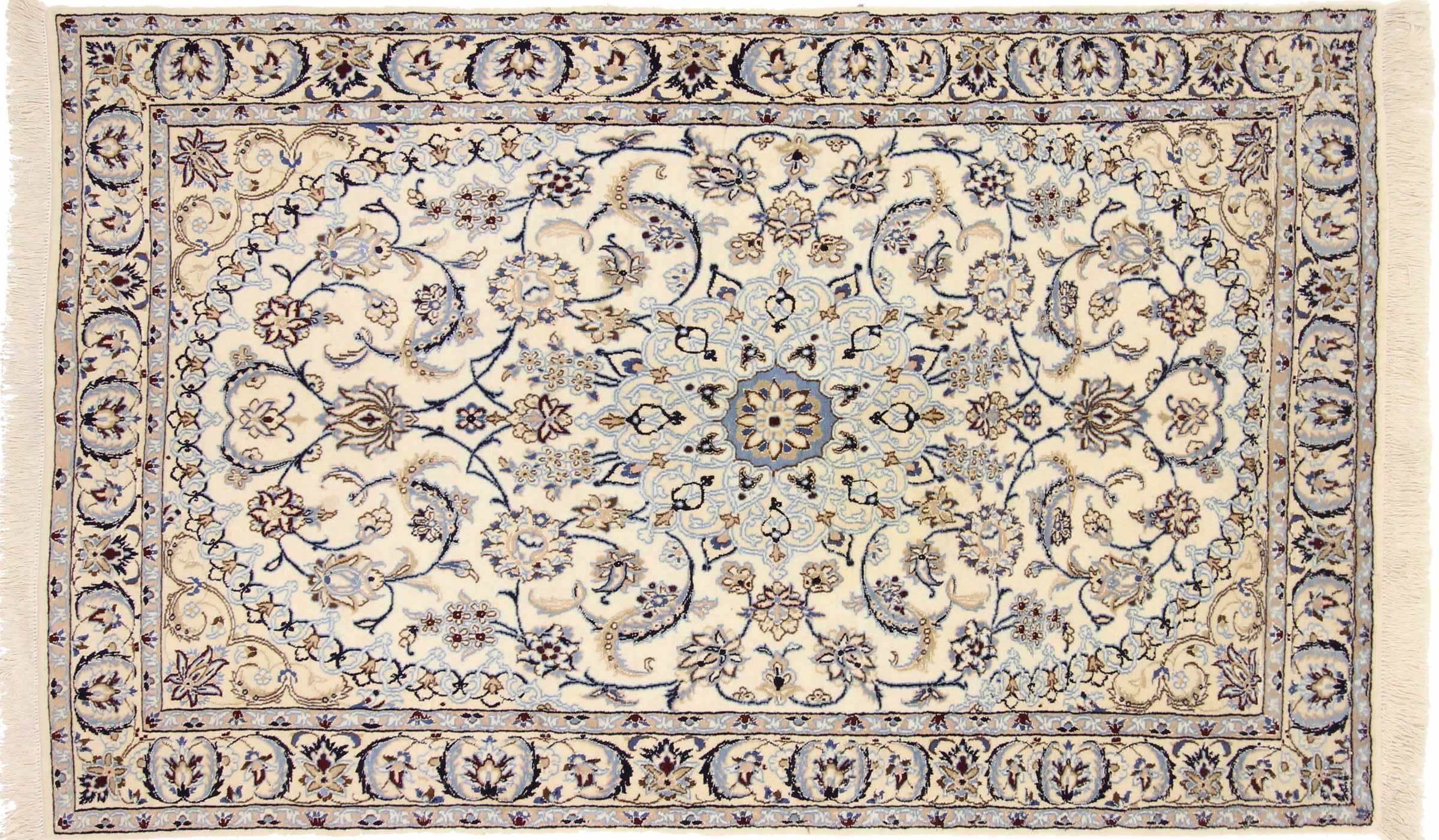 Persian carpet Nain 9LA 130x210 Hand-knotted White Floral Oriental UNIKAT short pile