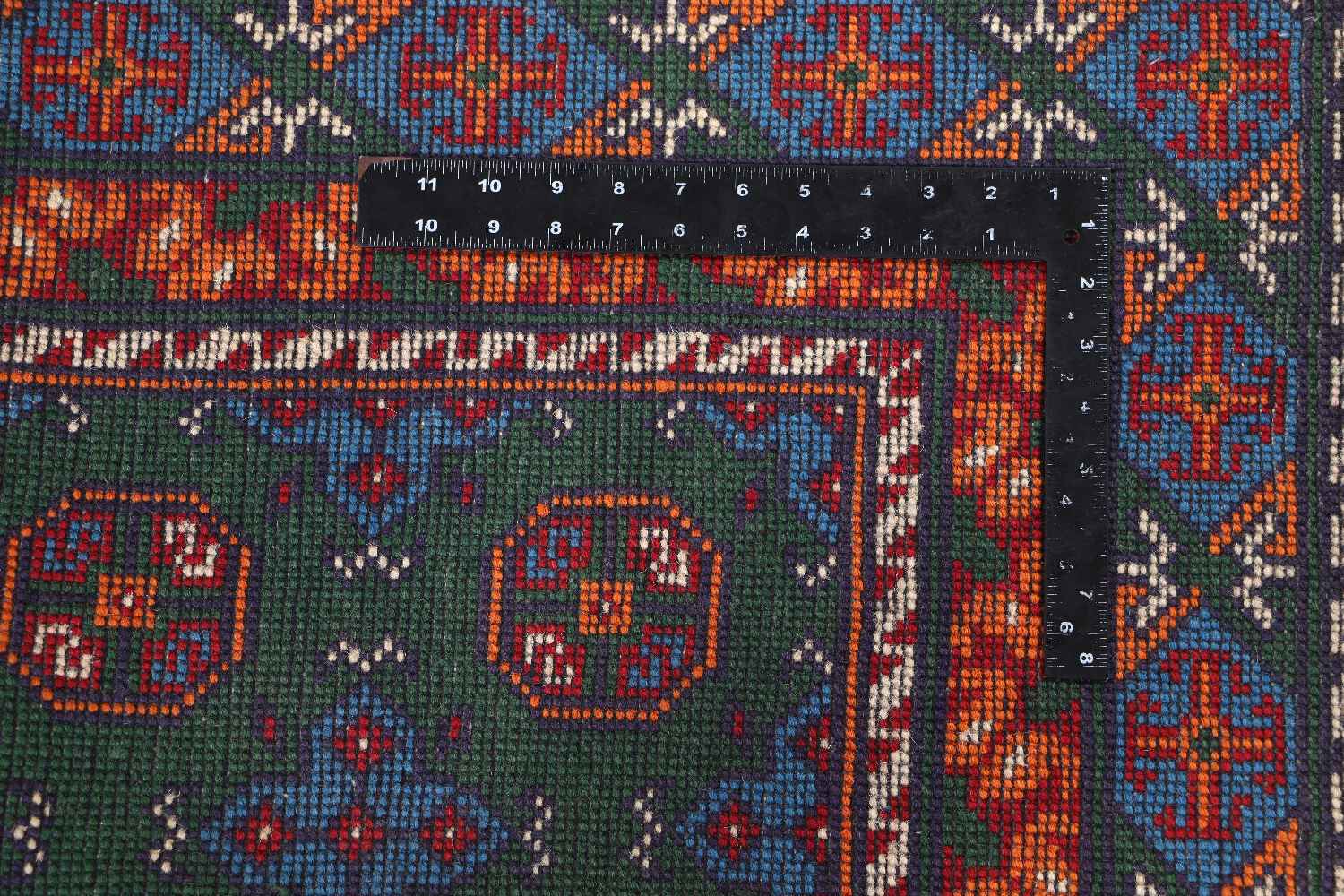Afghan Akcha Rang Dar Teppich 120x180 Handgeknüpft Grün Durchgemustert Orient Kurzflor