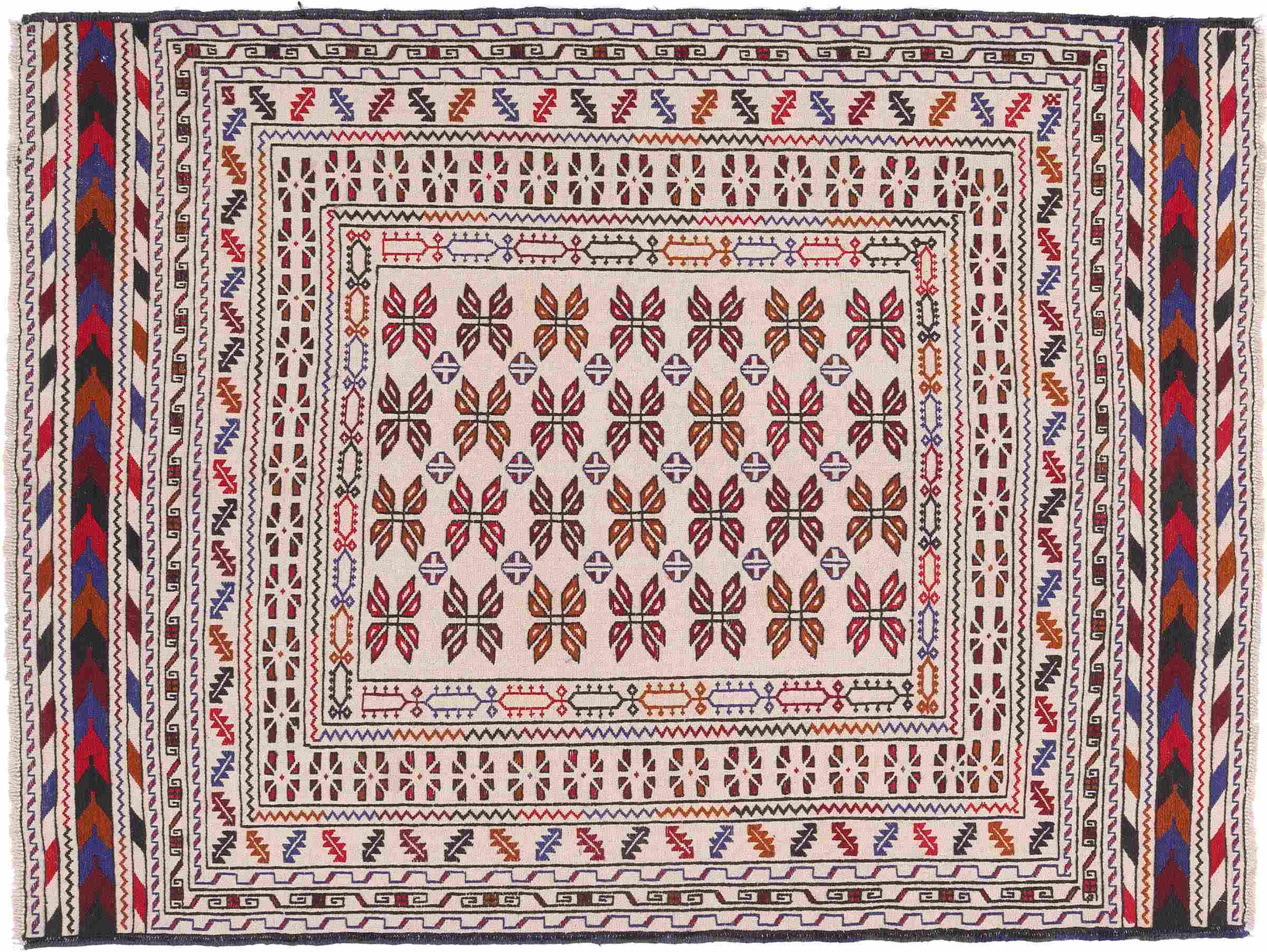 Afghan Kelim Gol Barjasta Teppich 140x190 Handgewebt Beige Geometrisch Handarbeit