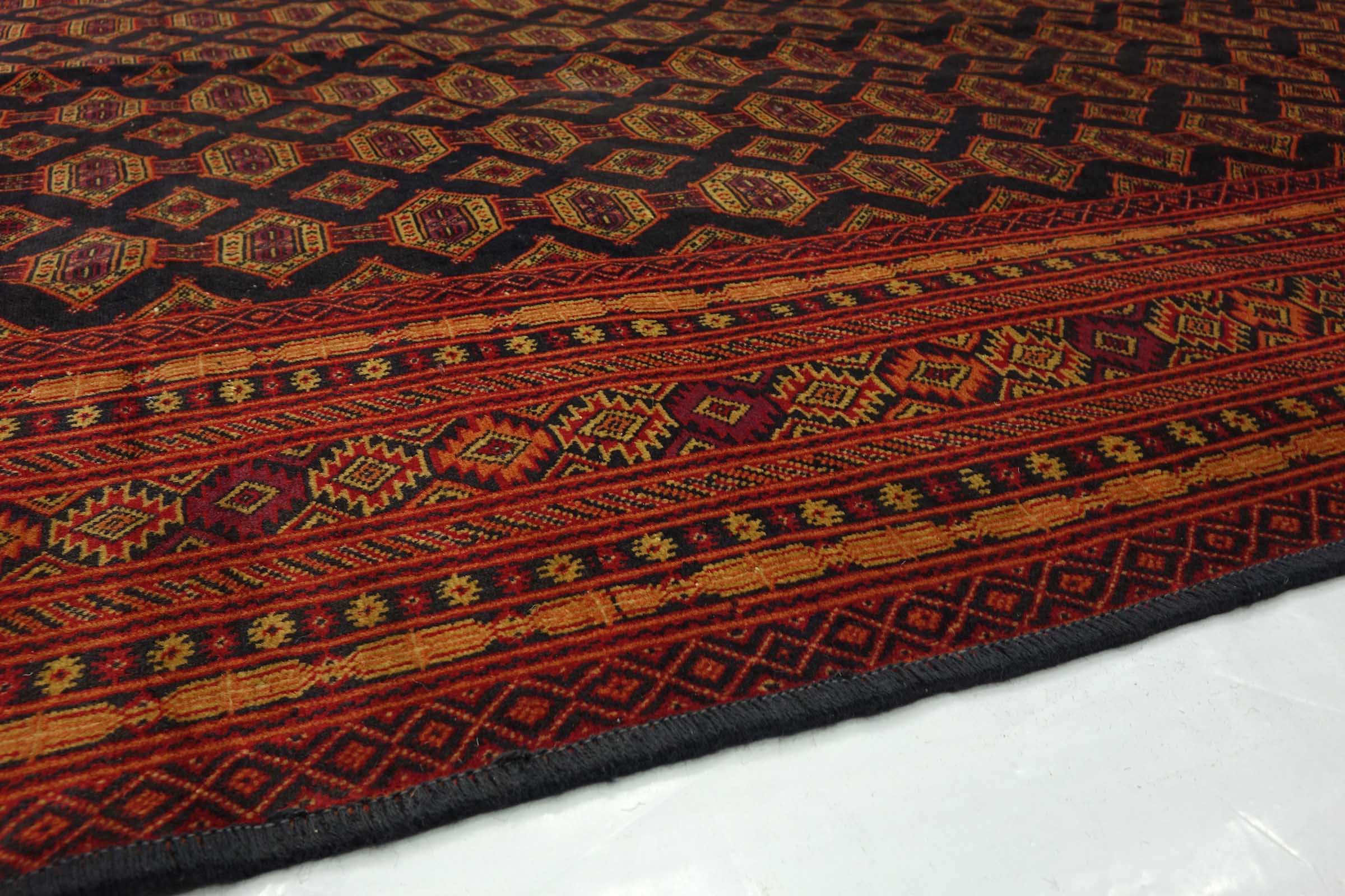 Afghan Mauri 200x300 Handgeknüpft Teppich Blau Geometrisch Kurzflor Orient Rug
